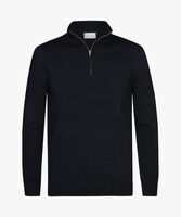 Profuomo heren trui lyocellmengsel, slim fit trui met korte rits, donkerblauw
