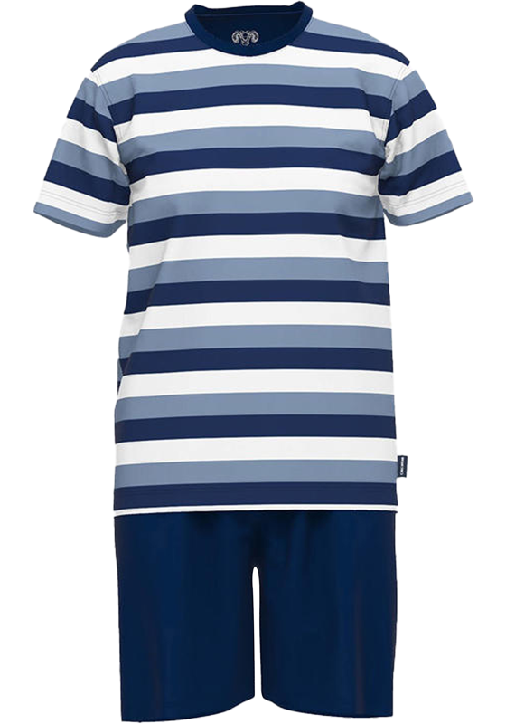 Ceceba heren shortama O-hals, middenblauw gestreept Ceceba heren shortama O-hals, middenblauw gestreept