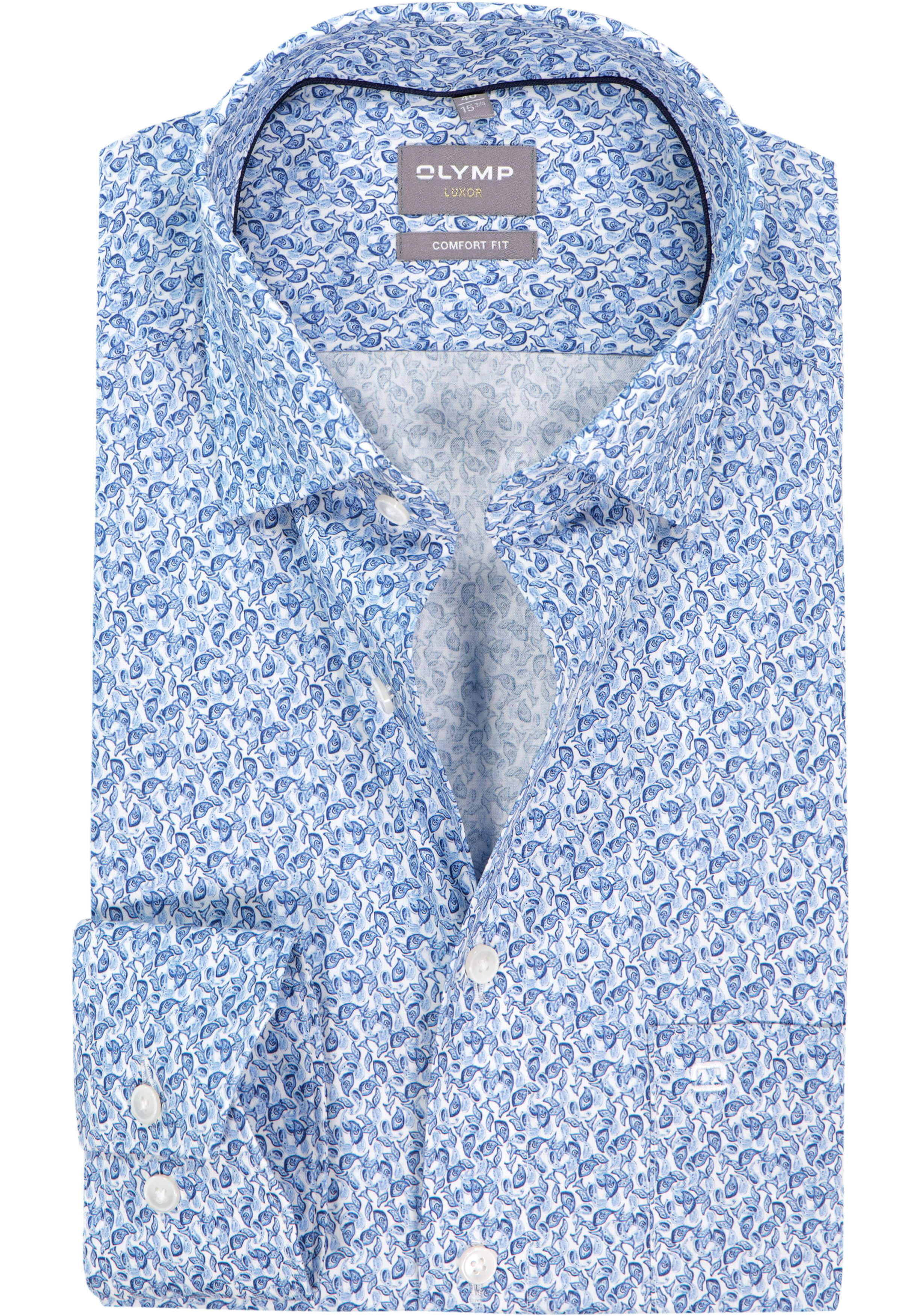 OLYMP Luxor comfort fit overhemd, dobby, lichtblauw met wit dessin