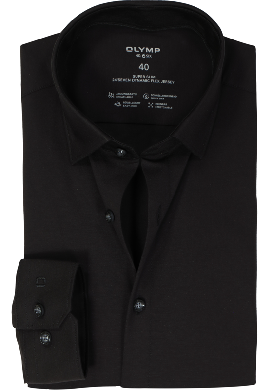 OLYMP No. Six 24/Seven super slim fit overhemd, tricot, zwart OLYMP No. Six 24/Seven super slim fit overhemd, tricot, zwart