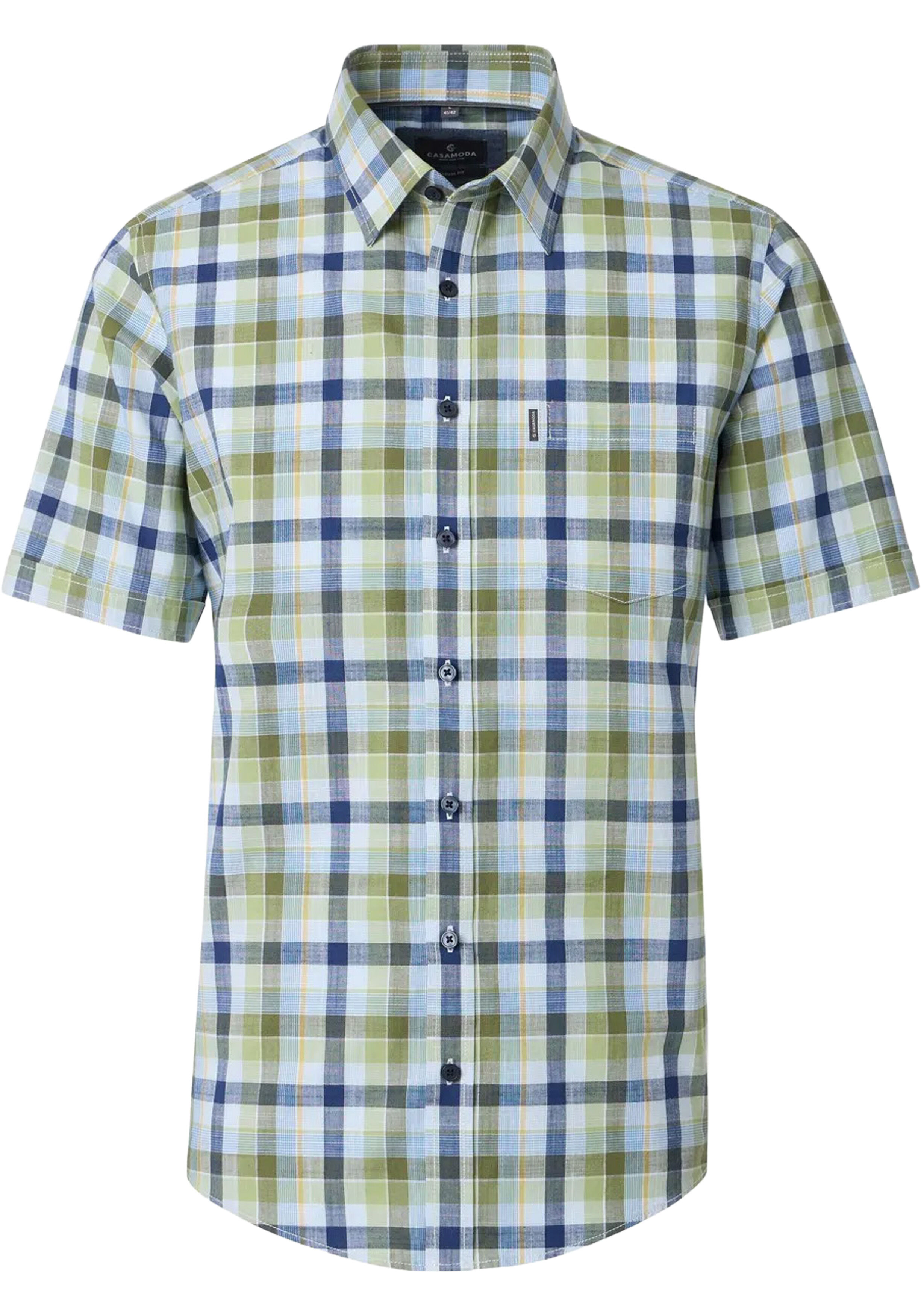 CASA MODA Sport casual fit overhemd, korte mouw, chambray, groen, blauw, wit, geel geruit