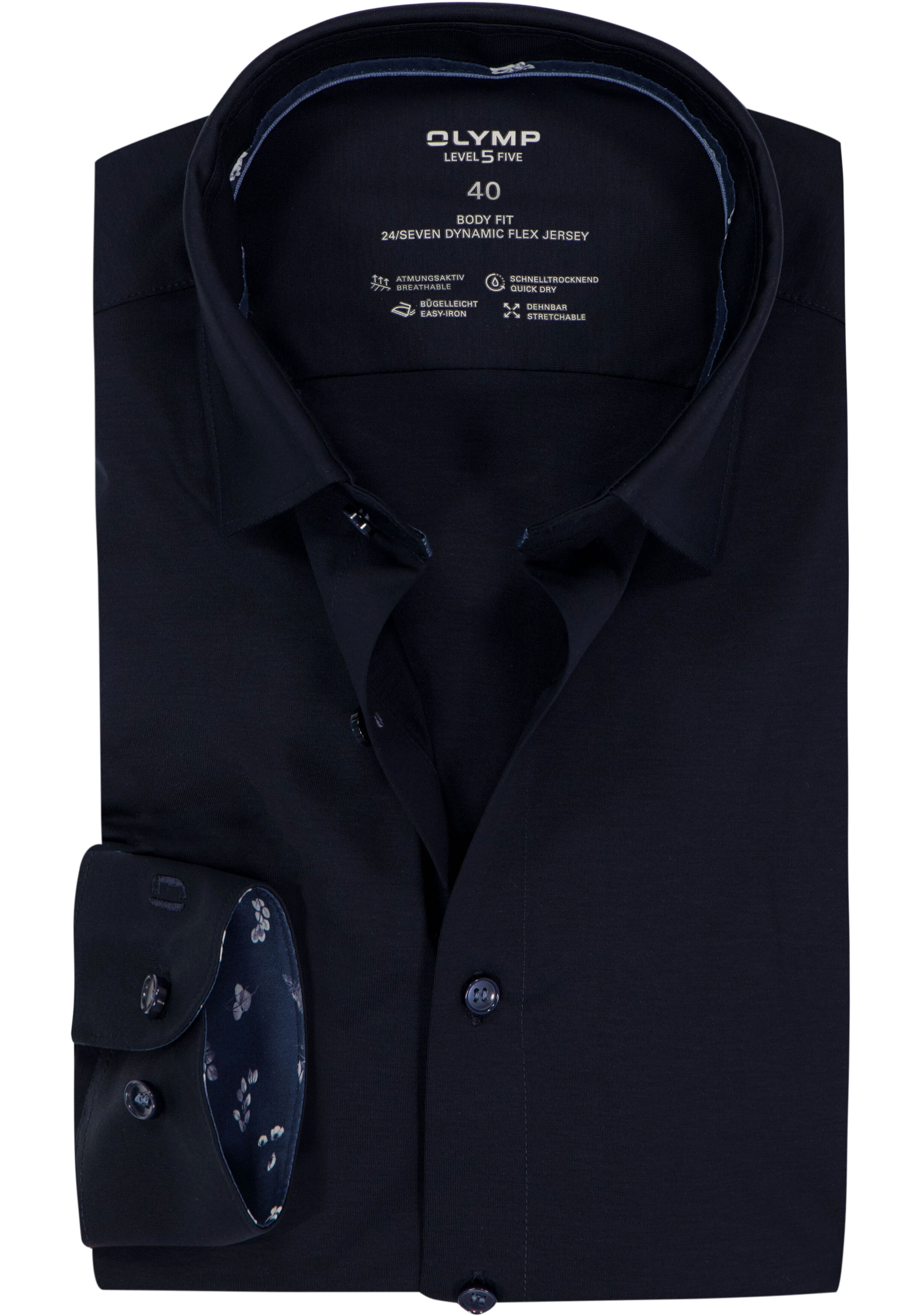 OLYMP 24/7 Level 5 body fit overhemd, tricot, marine blauw