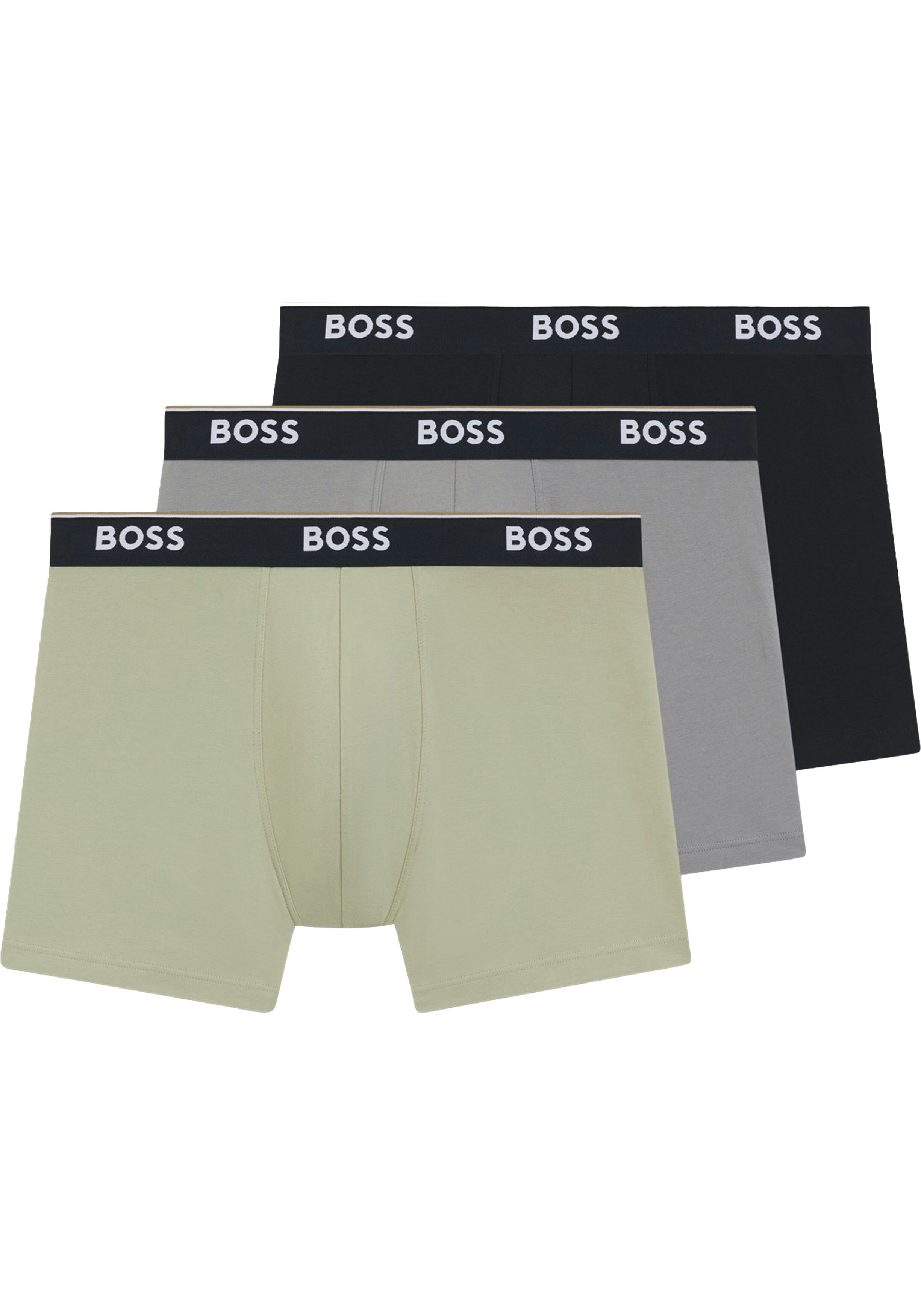 HUGO BOSS Power boxer briefs (3-pack), heren boxers normale lengte, licht olijfgroen, donkerblauw en grijs