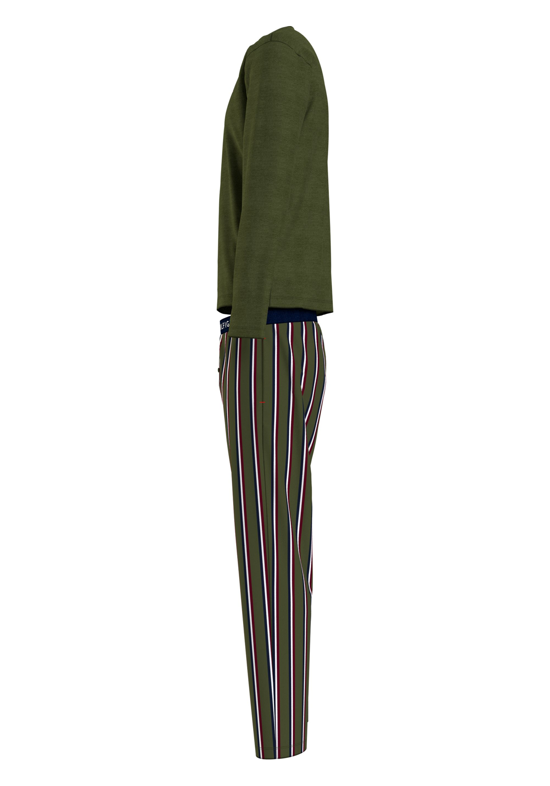 image_5_UM0UM028910T3_D2_C3307wid Tommy Hilfiger heren pyjama O-hals, woven set, olijfgroen met gestreepte broek