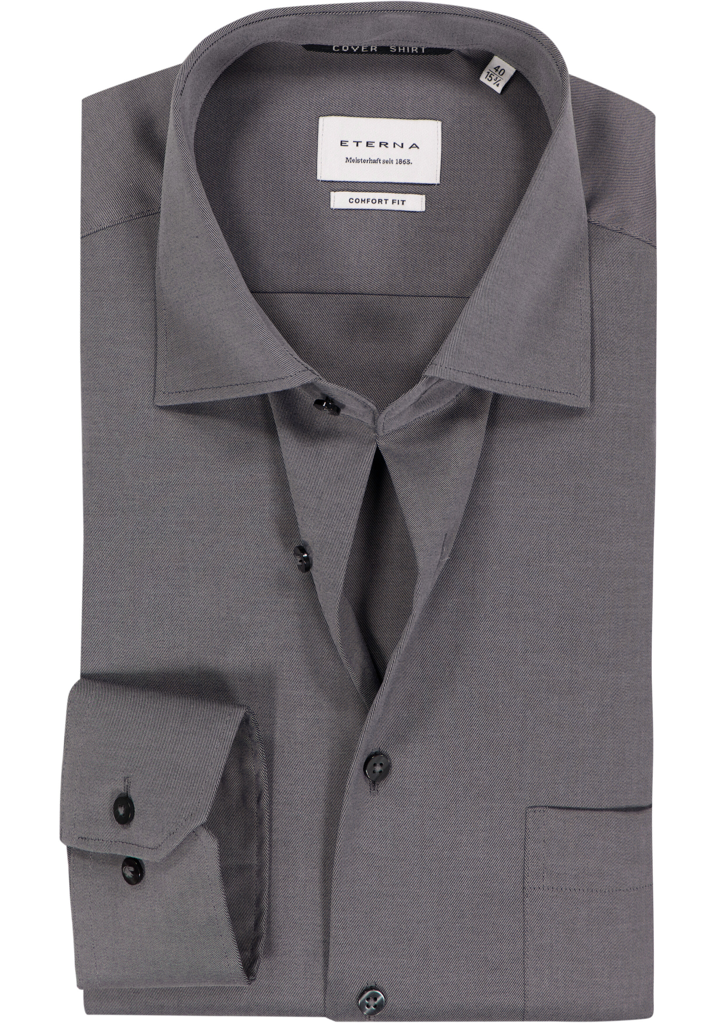 ETERNA comfort fit overhemd, twill, antraciet grijs