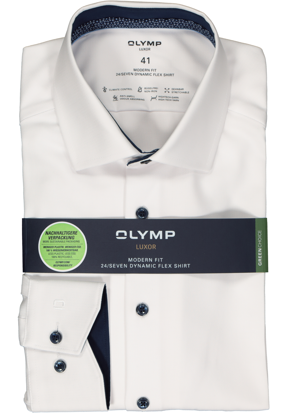 2-4066425499030_olymp-overhemd_HR OLYMP 24/7 modern fit overhemd, herringbone, wit (contrast)