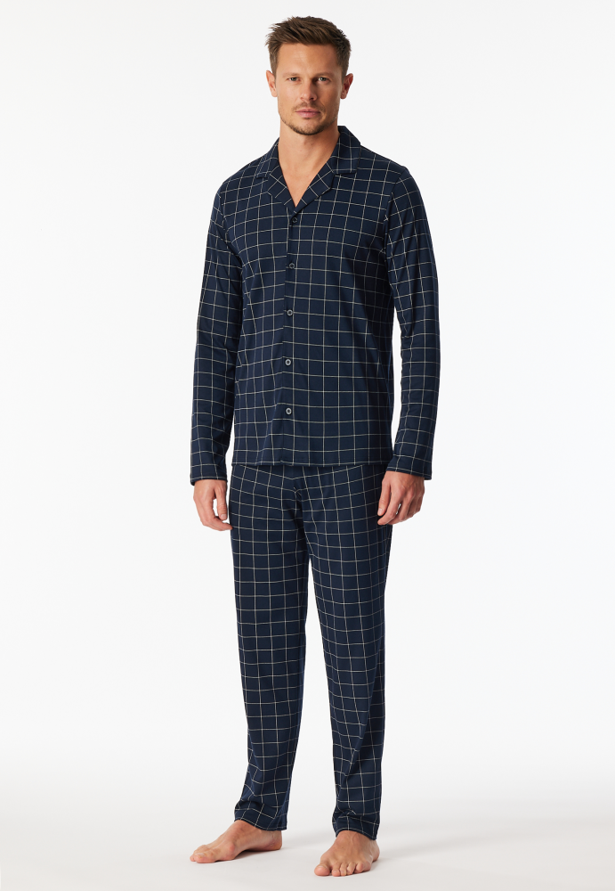 SCHIESSER Fine Interlock Pyjama lang, heren pyjama set, nachtblauw dessin