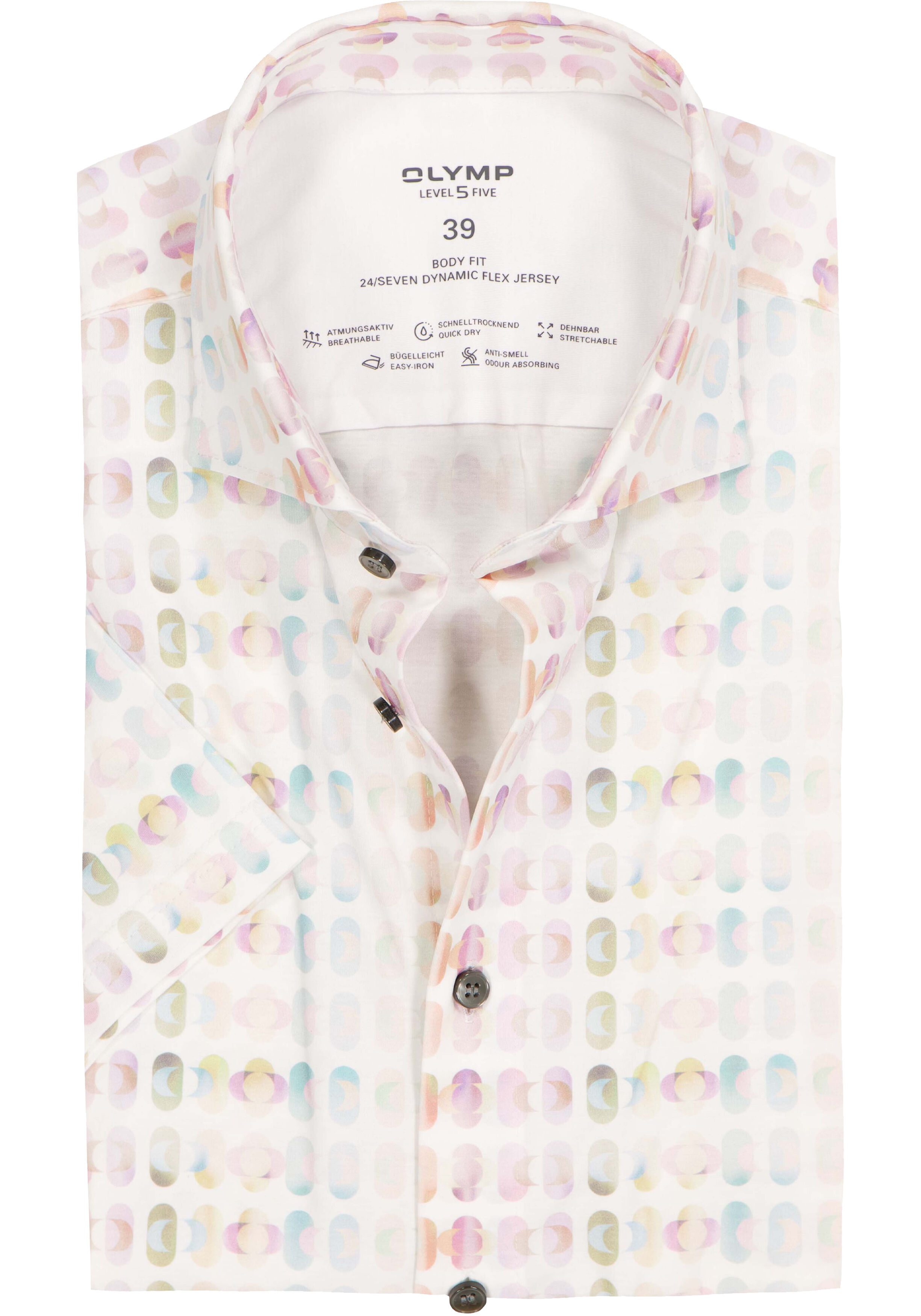 OLYMP 24/7 Level 5 body fit overhemd, korte mouw, tricot, pink dessin
