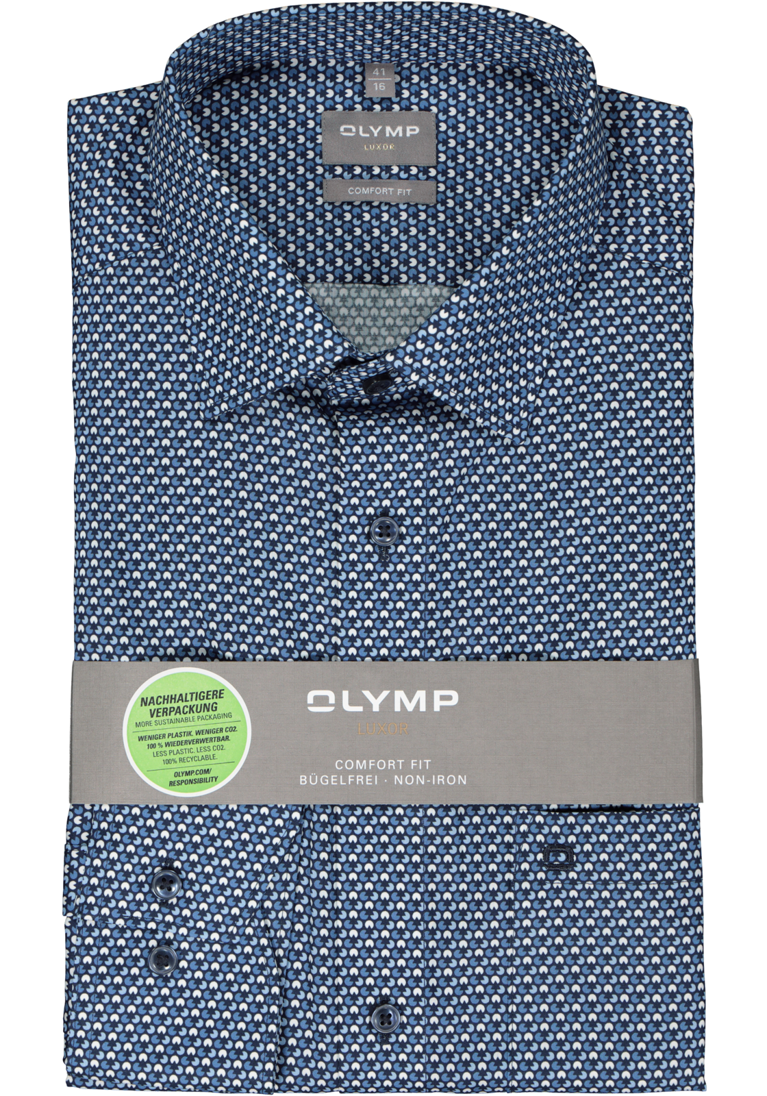 2-4066425564516_olymp-overhemd_HR OLYMP comfort fit overhemd, popeline, blauw met wit dessin