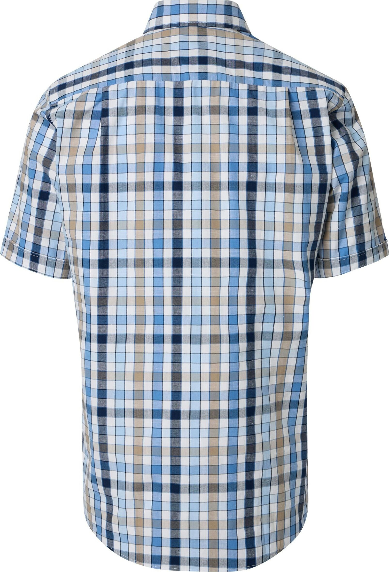 Redmond modern fit overhemd, korte mouw, chambray, lichtblauw, wit, donkerblauw, beige geruit