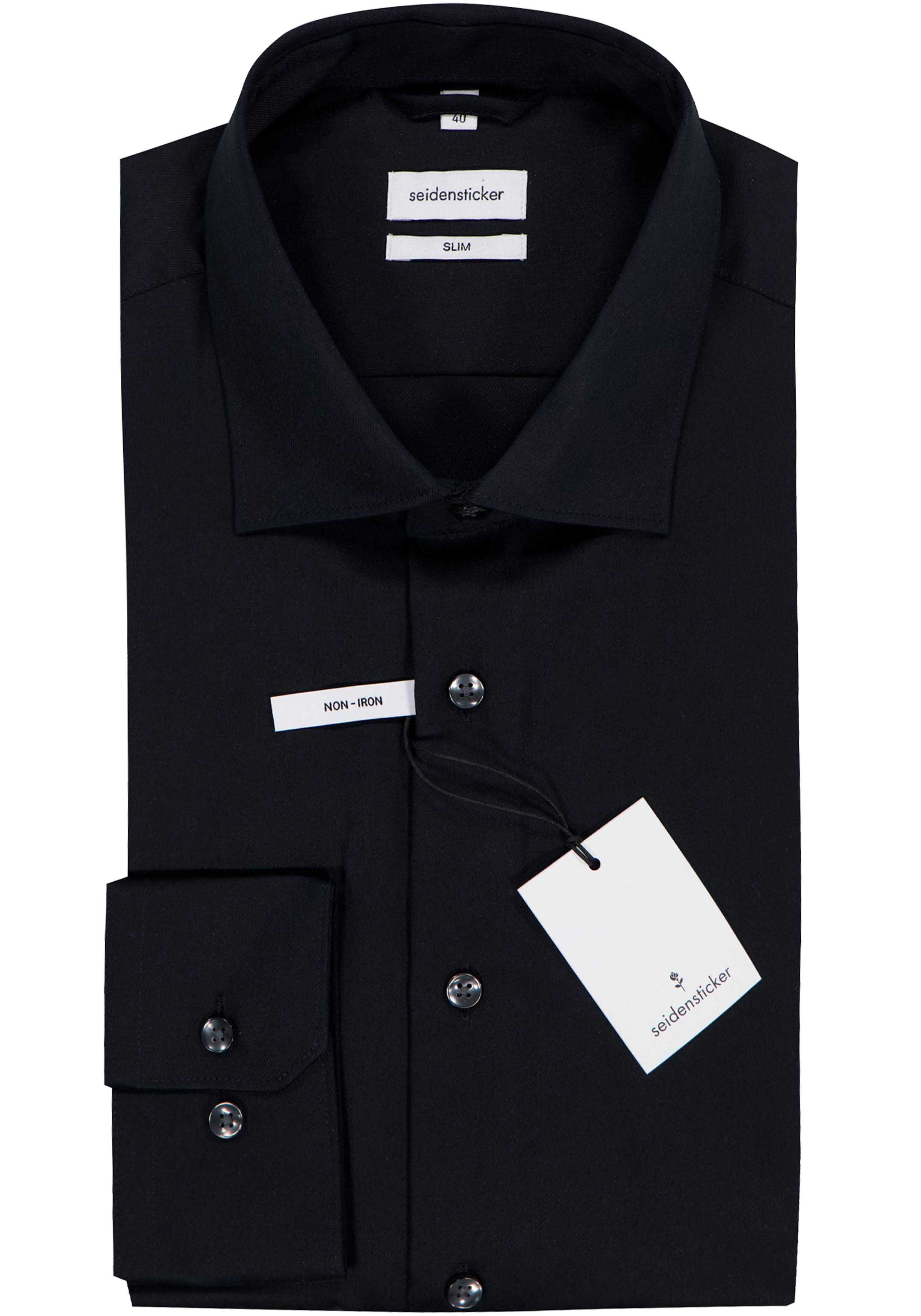 Seidensticker slim fit overhemd, popeline, zwart