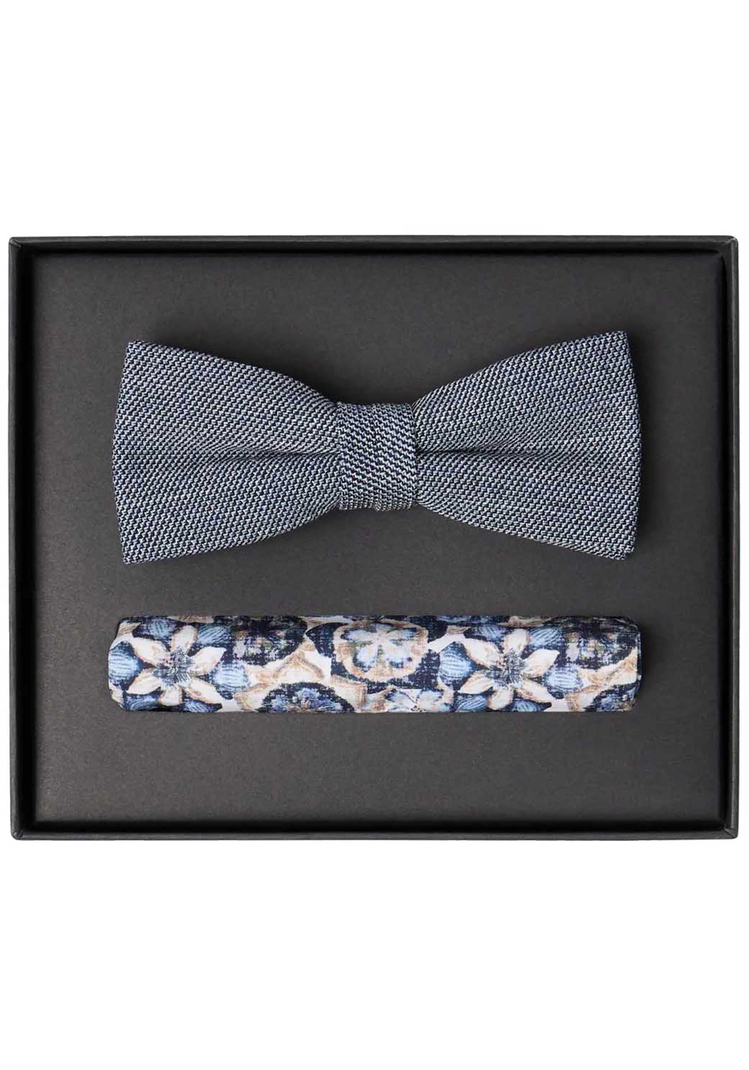 VENTI set met vlinderdas en pochet, blauw, wit, donkerblauw, beige dessin