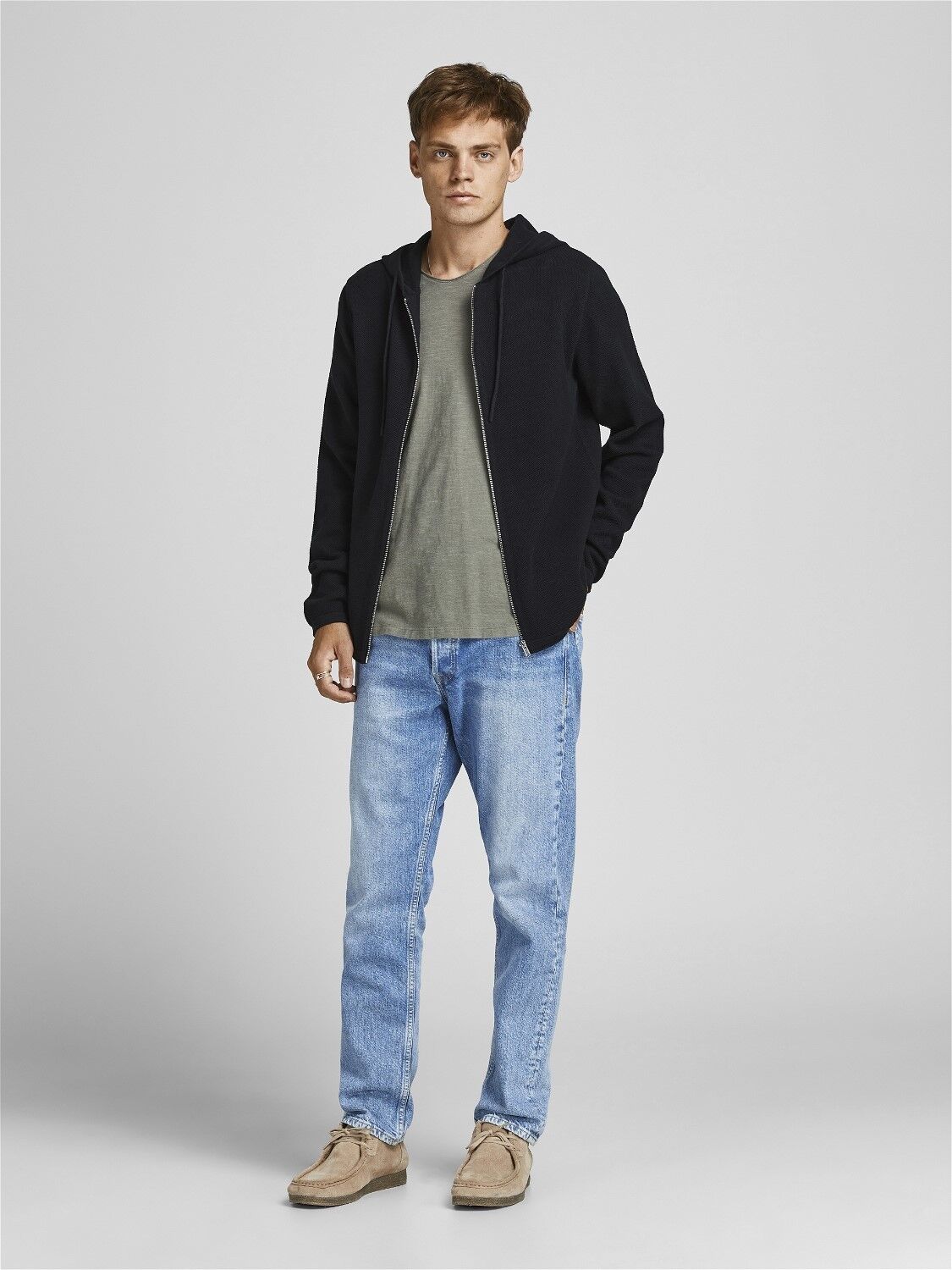 JACK & JONES Hill knit cardigan slim fit, heren vest katoen met capuchon, zwart