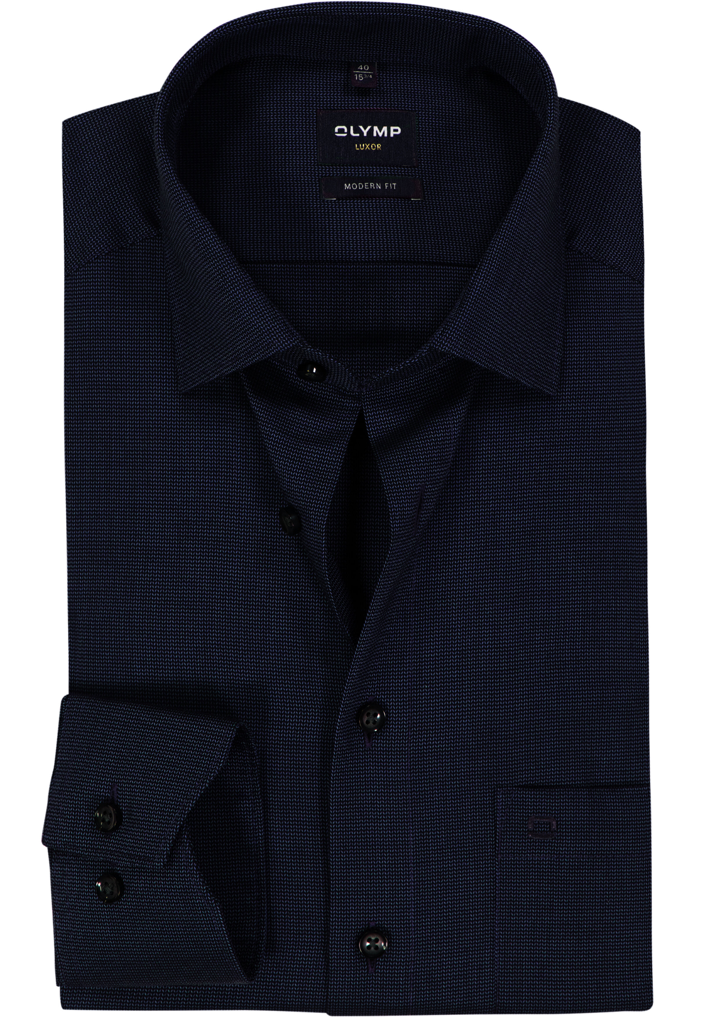 OLYMP Luxor modern fit overhemd, mouwlengte 7, structuur, marine blauw