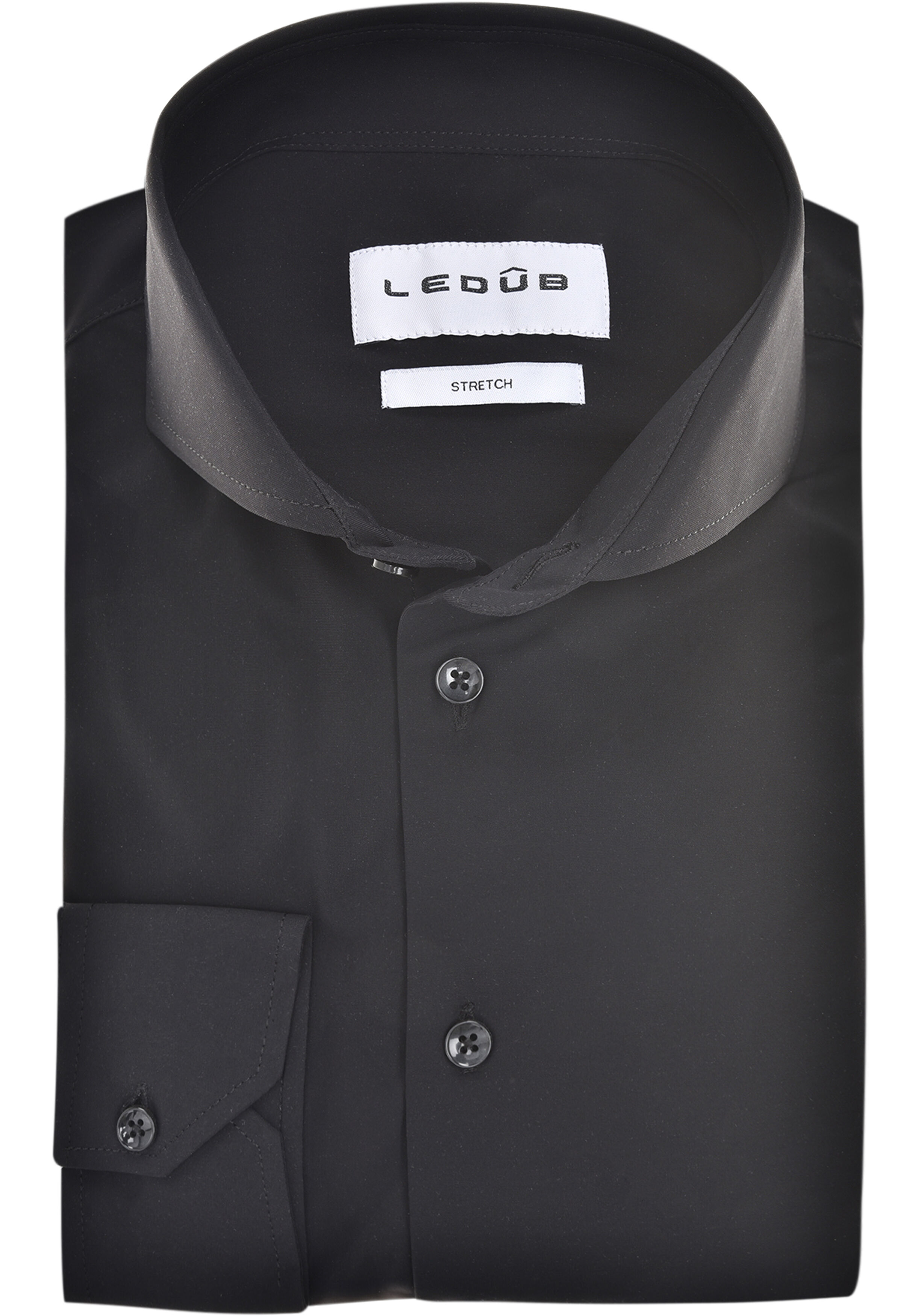 Ledub slim fit overhemd, popeline, zwart