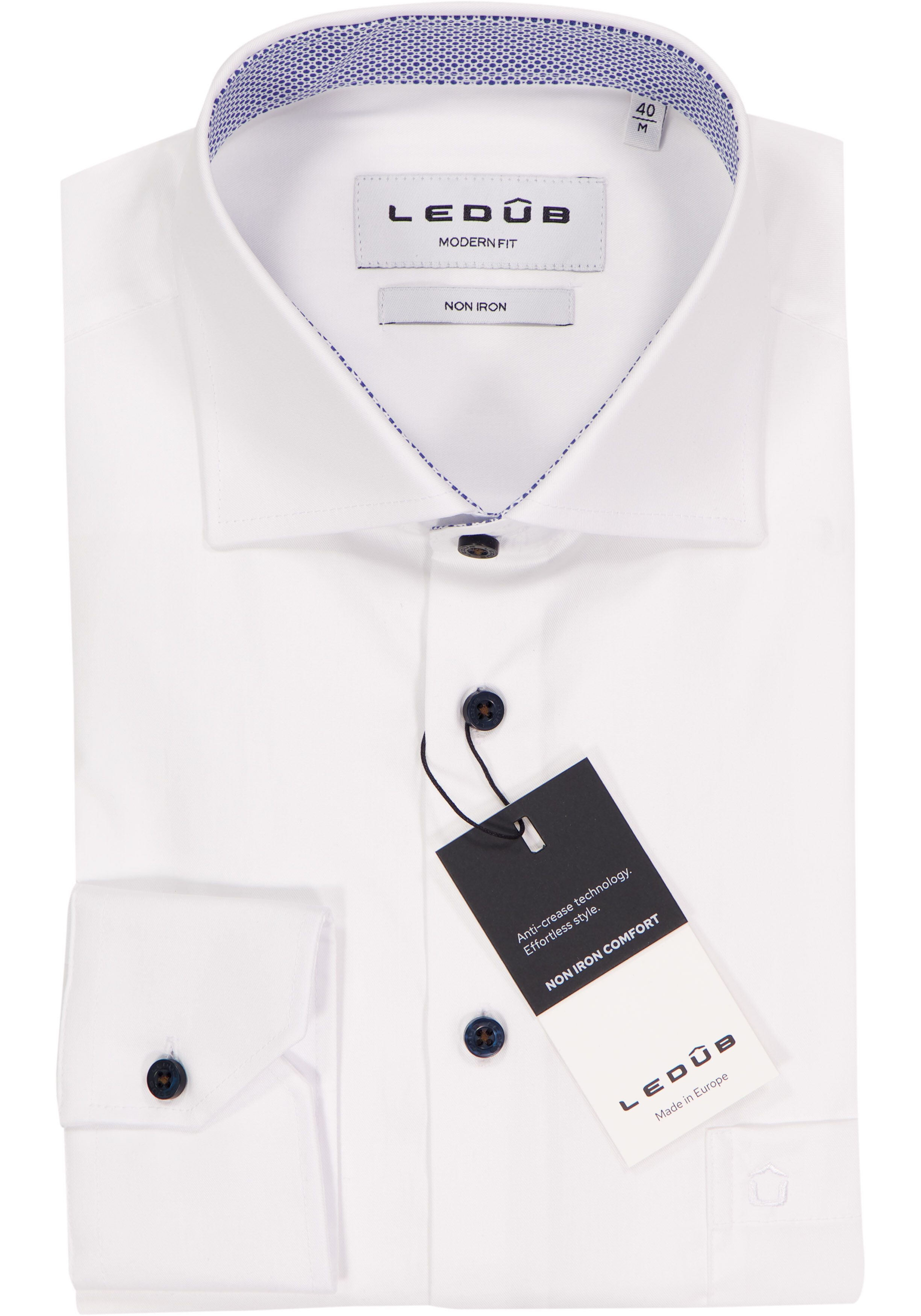 Ledub modern fit overhemd, popeline, wit
