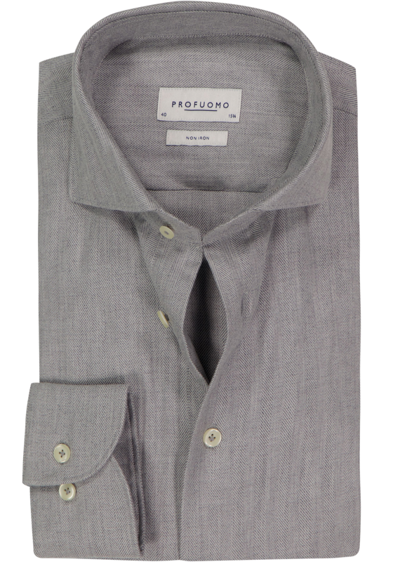 Profuomo slim fit heren overhemd, herringbone, grijs Profuomo slim fit heren overhemd, herringbone, grijs