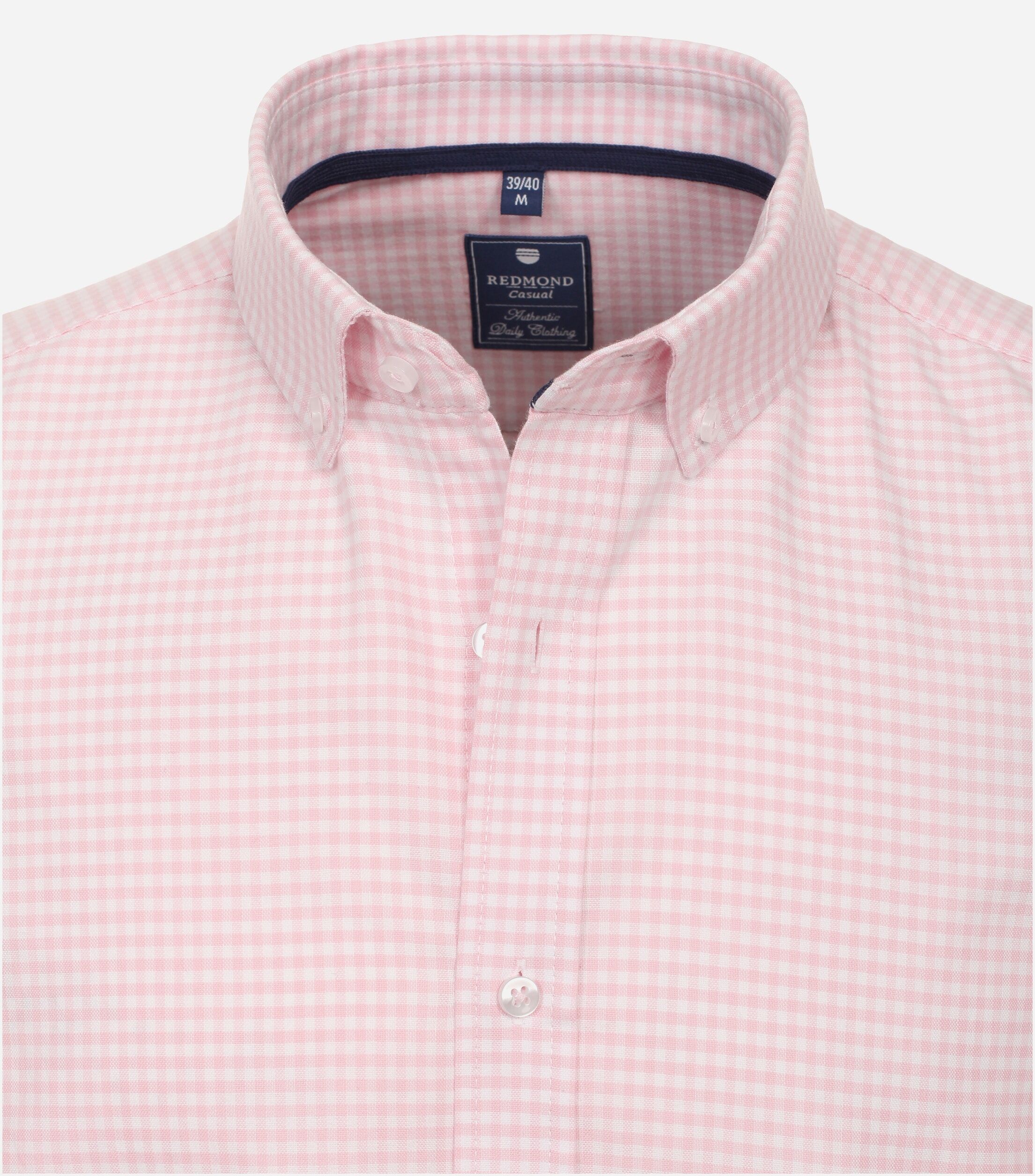Redmond comfort fit overhemd, popeline, roze met wit geruit