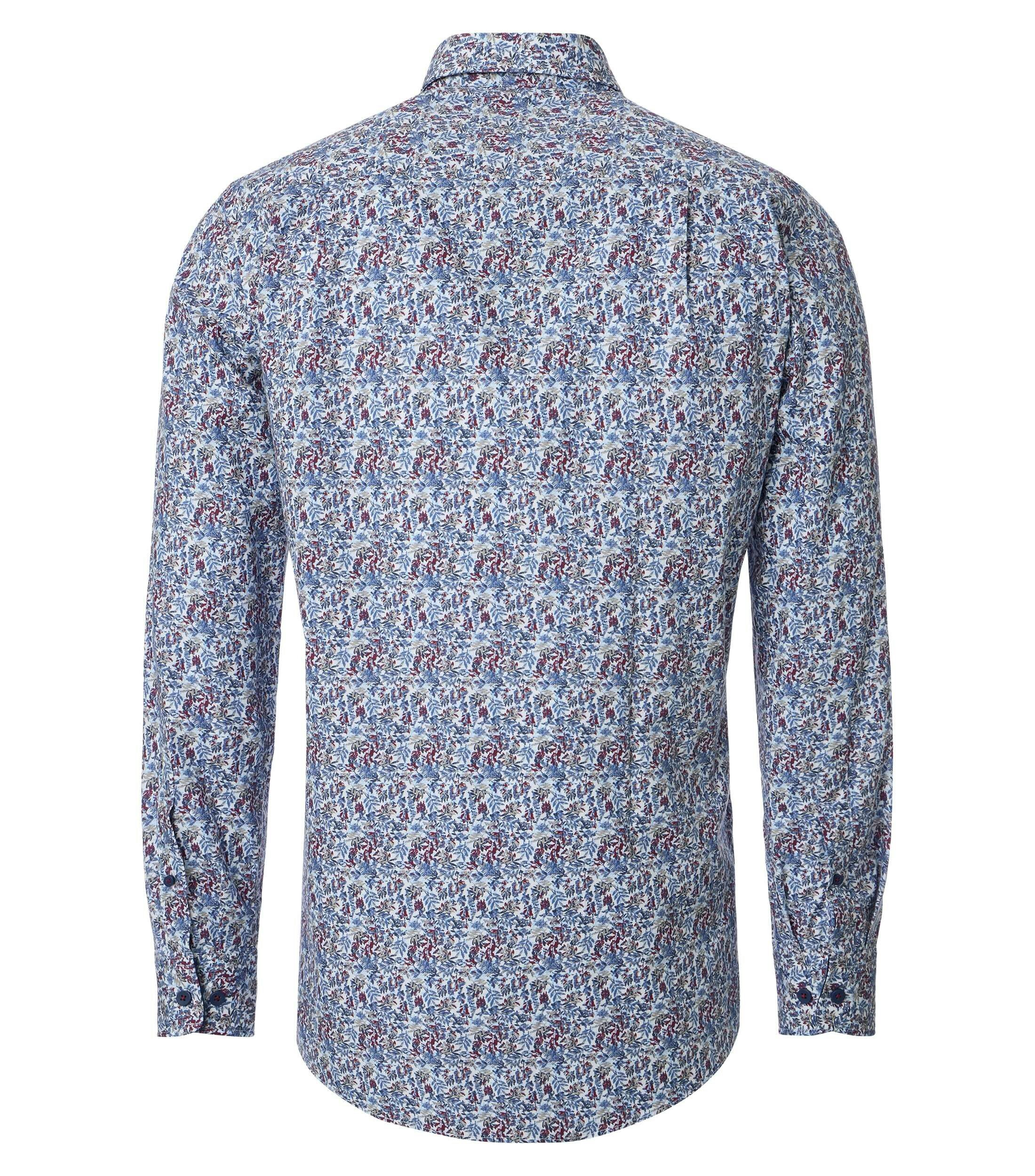 Redmond modern fit overhemd, popeline, wit met blauw, rood en beige dessin
