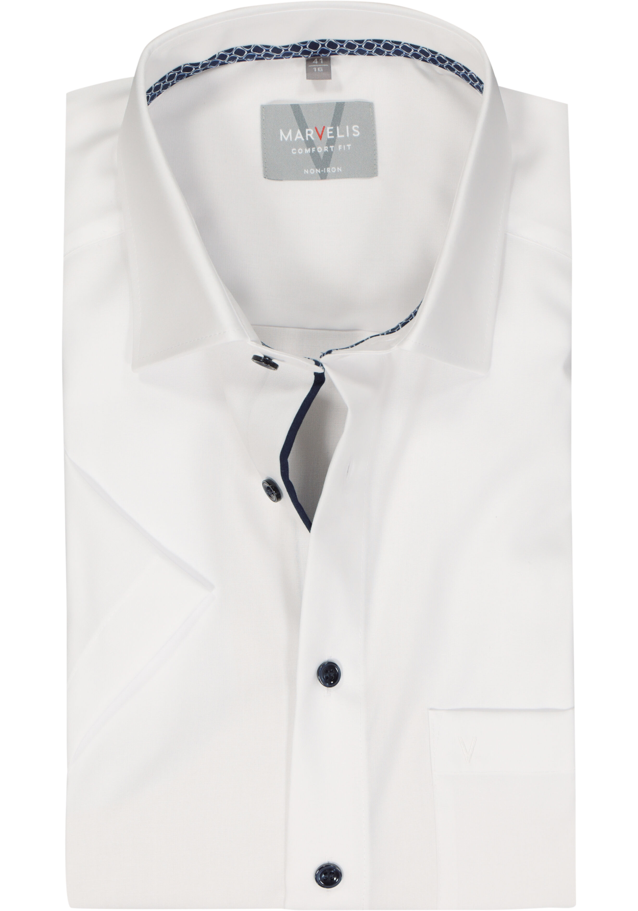 MARVELIS comfort fit overhemd, korte mouw, structuur, wit