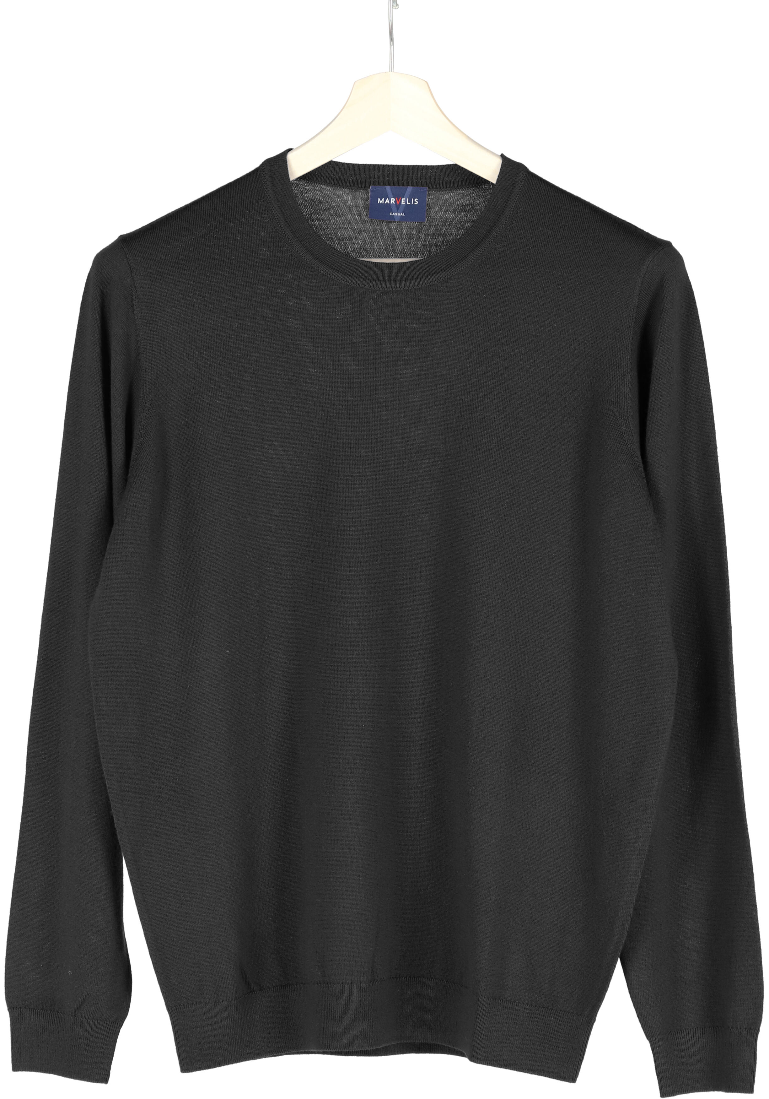 MARVELIS modern fit trui wol, O-hals, zwart