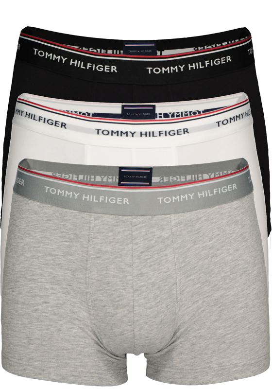 Tommy Hilfiger trunks (3-pack), heren boxers normale lengte, zwart, wit en grijs Tommy Hilfiger trunks (3-pack), heren boxers normale lengte, zwart, wit en grijs