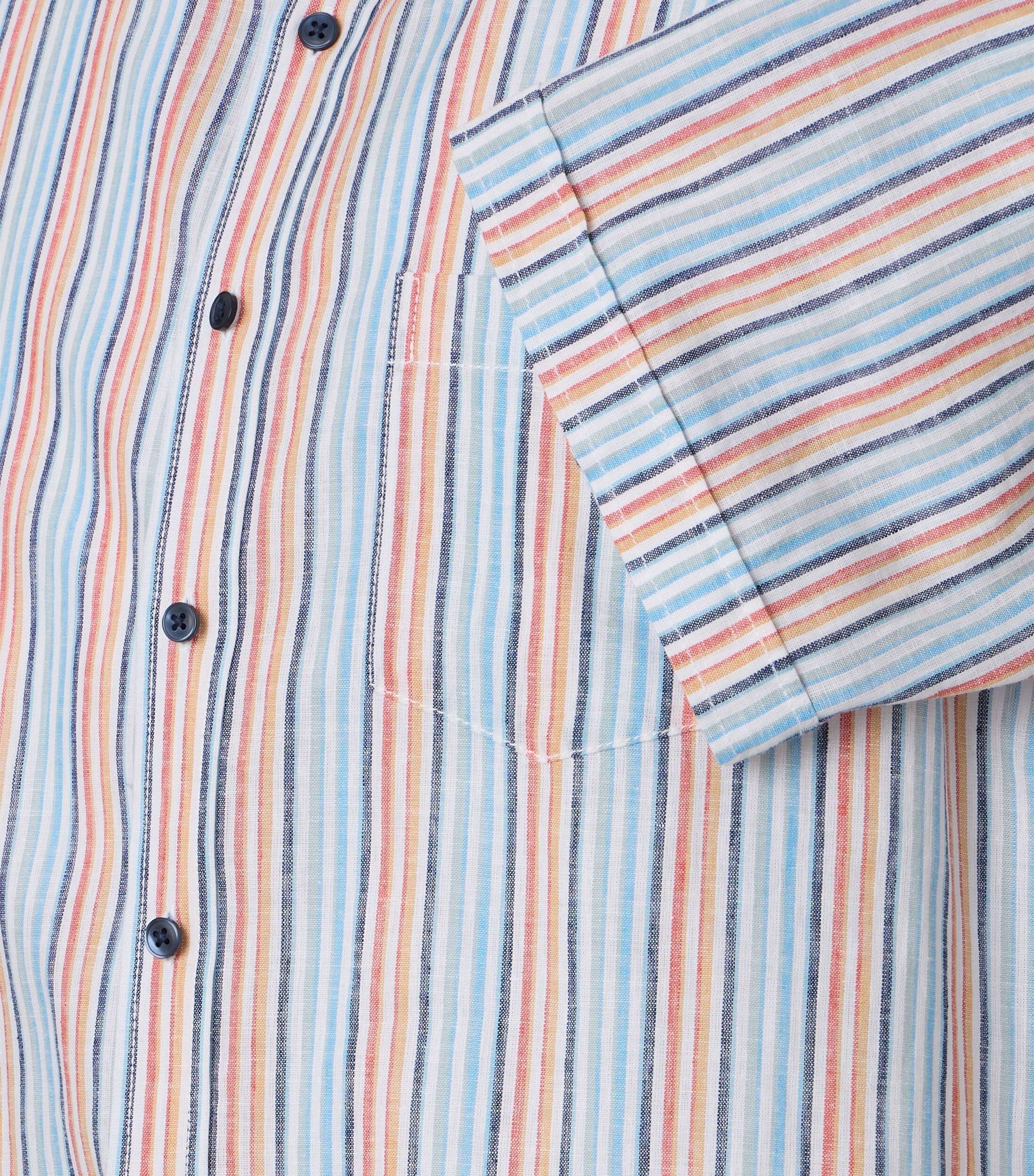 CASA MODA Sport casual fit overhemd, korte mouw, structuur, wit, lichtblauw, oranje, donkerblauw gestreept