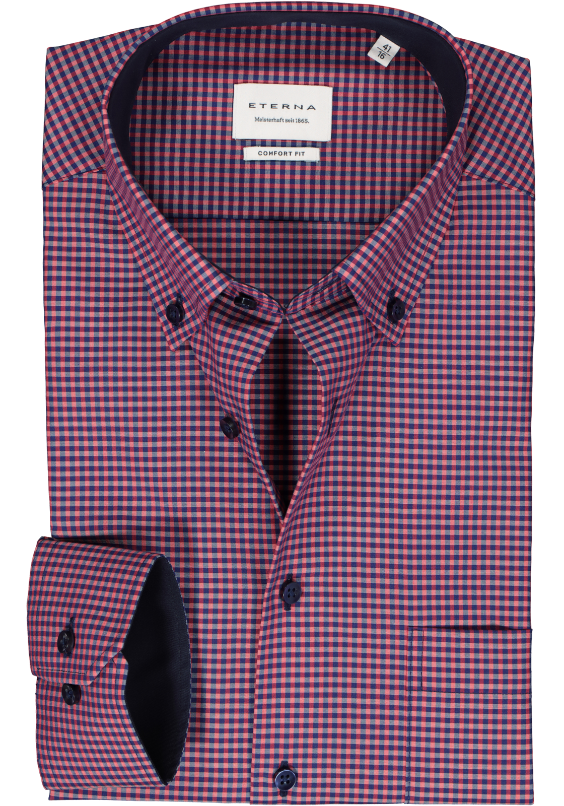 1-4067159185176_eterna-overhemd_HR ETERNA comfort fit overhemd, popeline, roze geruit (contrast)