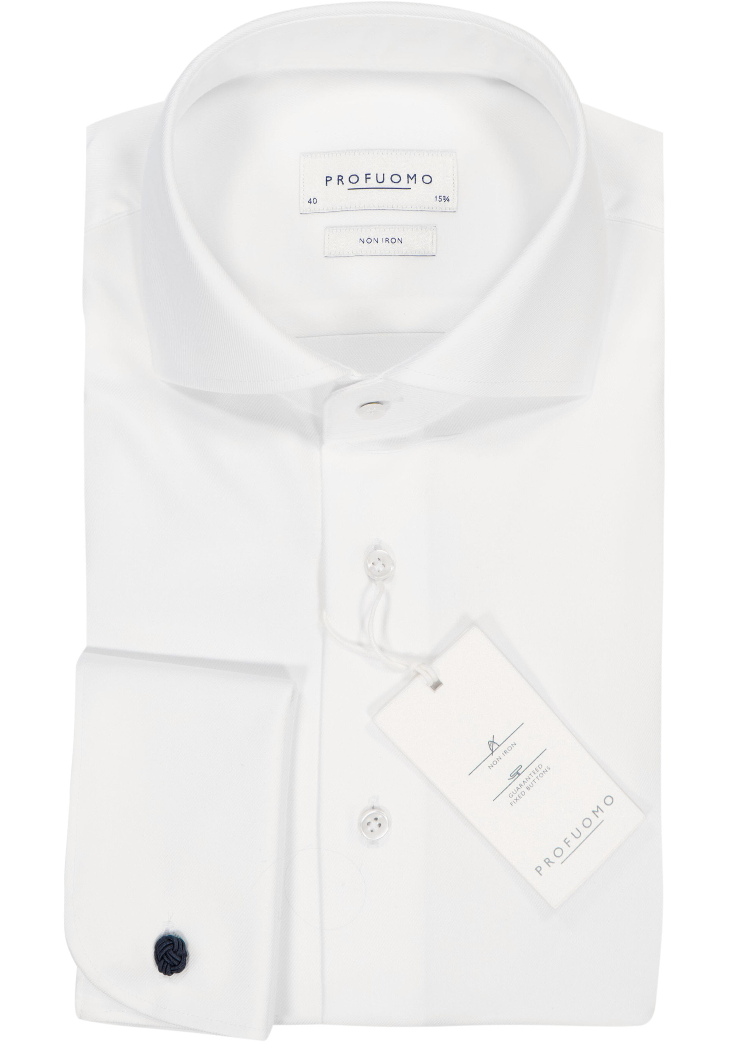 Profuomo slim fit overhemd, dubbele manchet 2-ply twill, wit