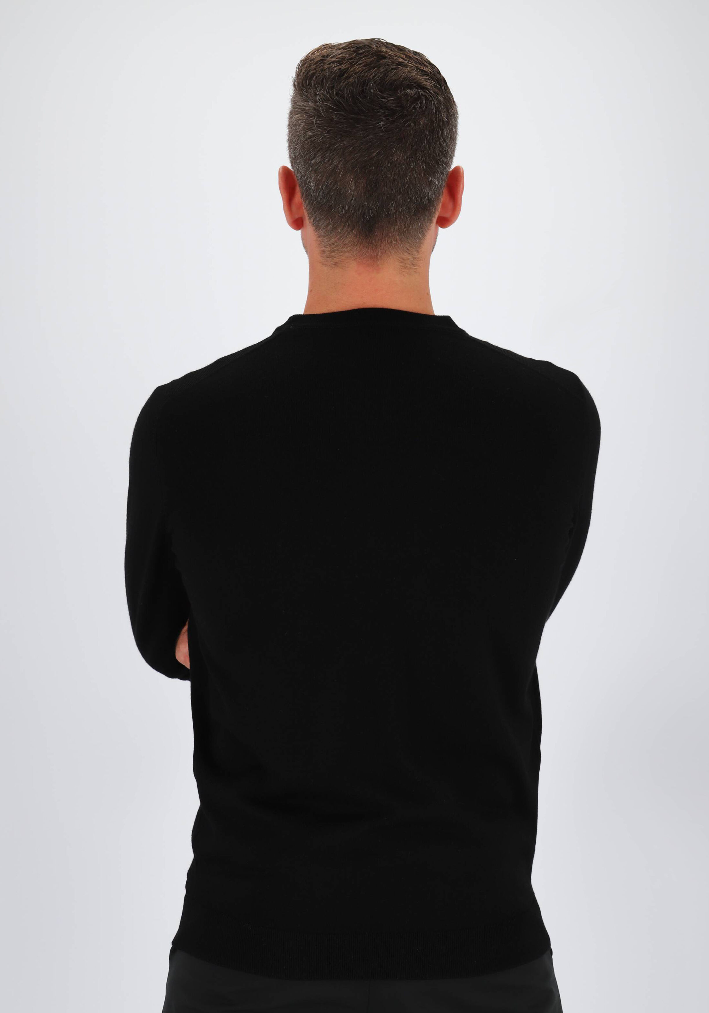 MARVELIS modern fit trui wol, O-hals, zwart