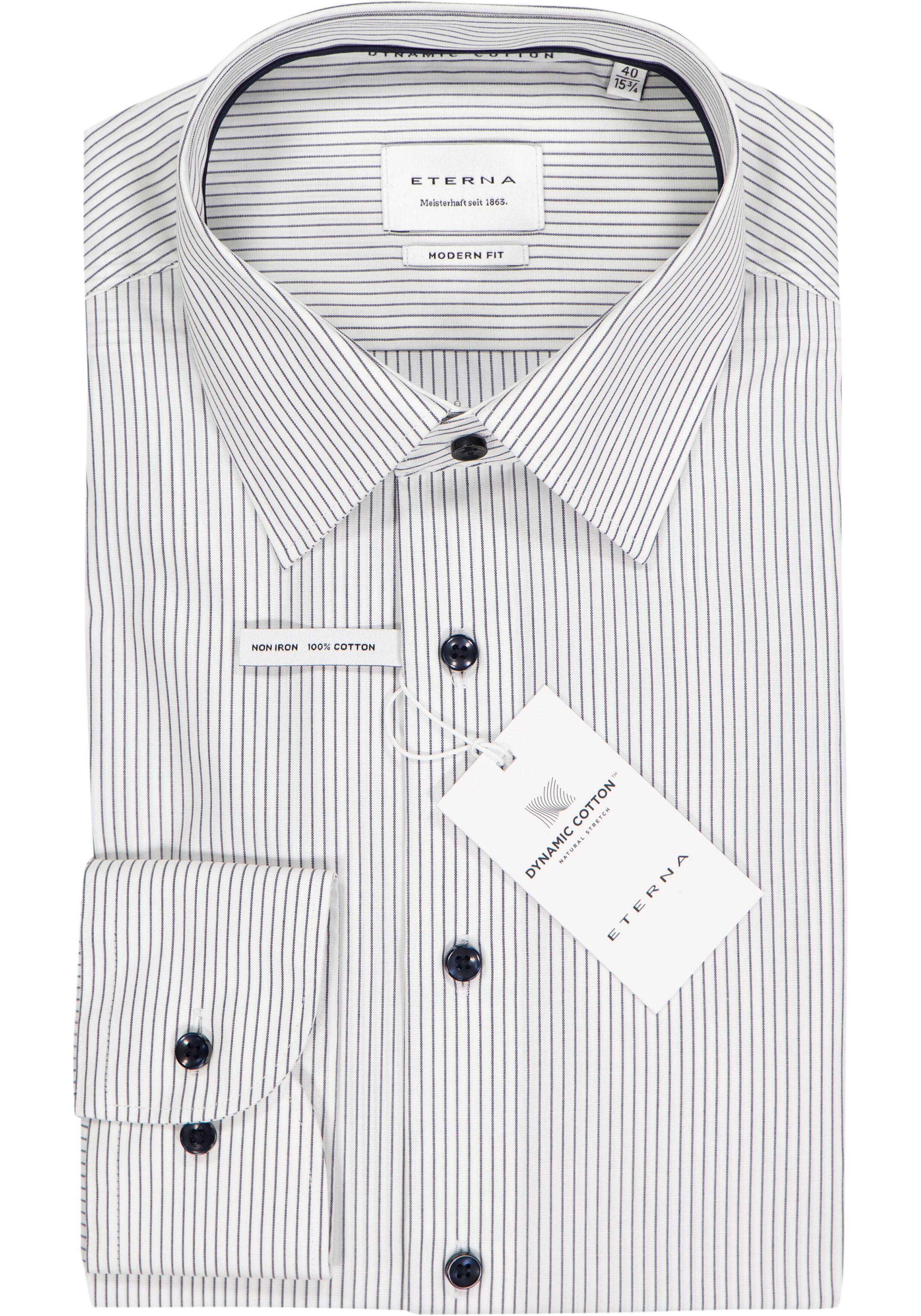 ETERNA modern fit overhemd, popeline, wit met donkerblauw gestreept