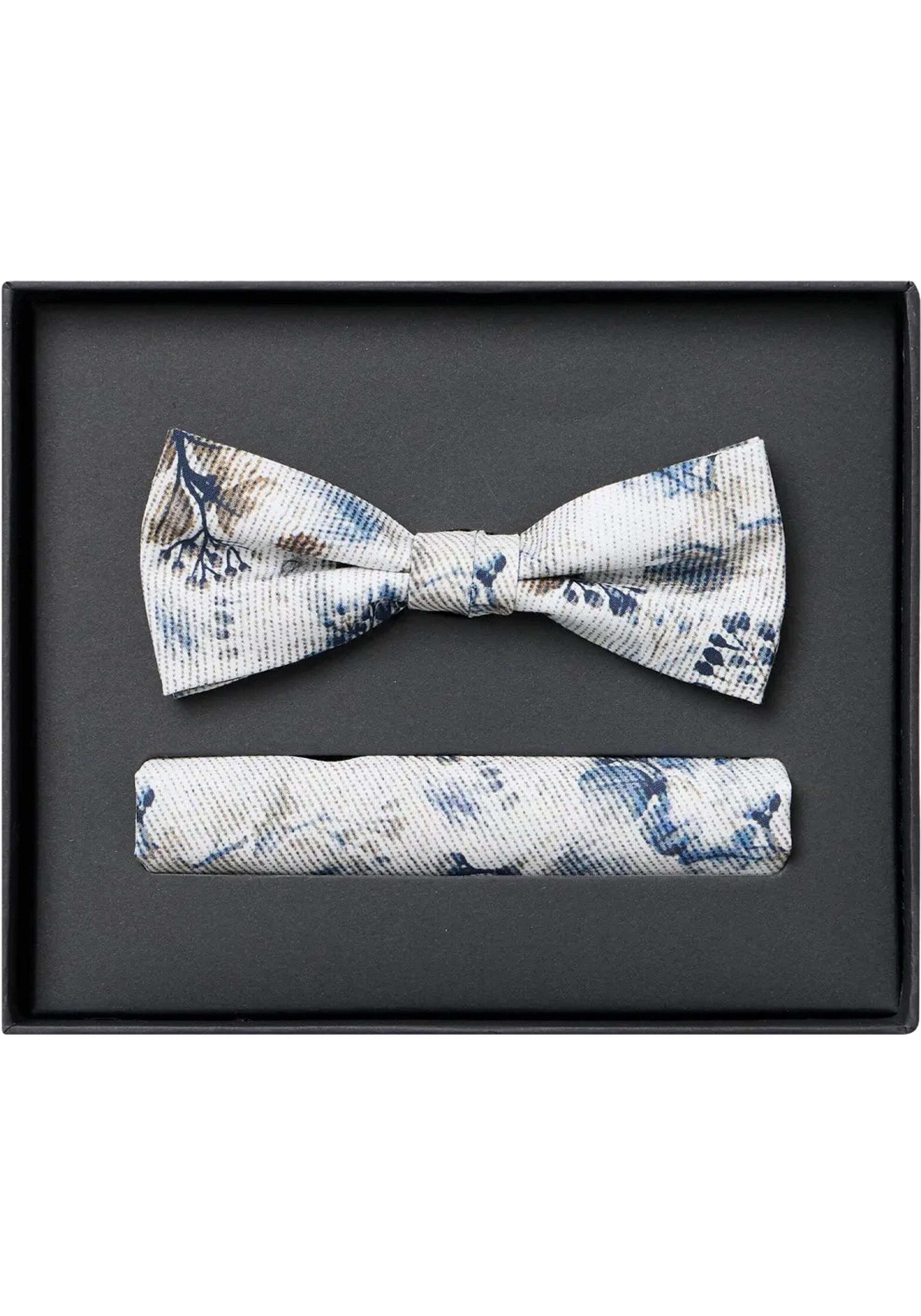 VENTI set met vlinderdas en pochet, wit, blauw, bruin dessin