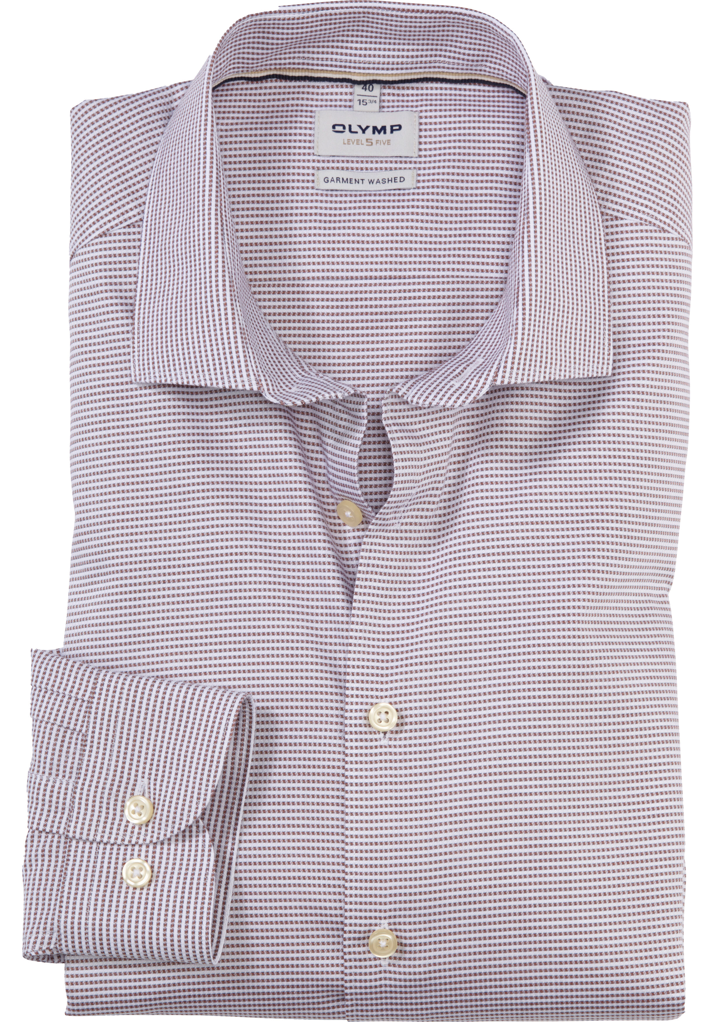 OLYMP Level 5 body fit overhemd, twill, taupe dessin