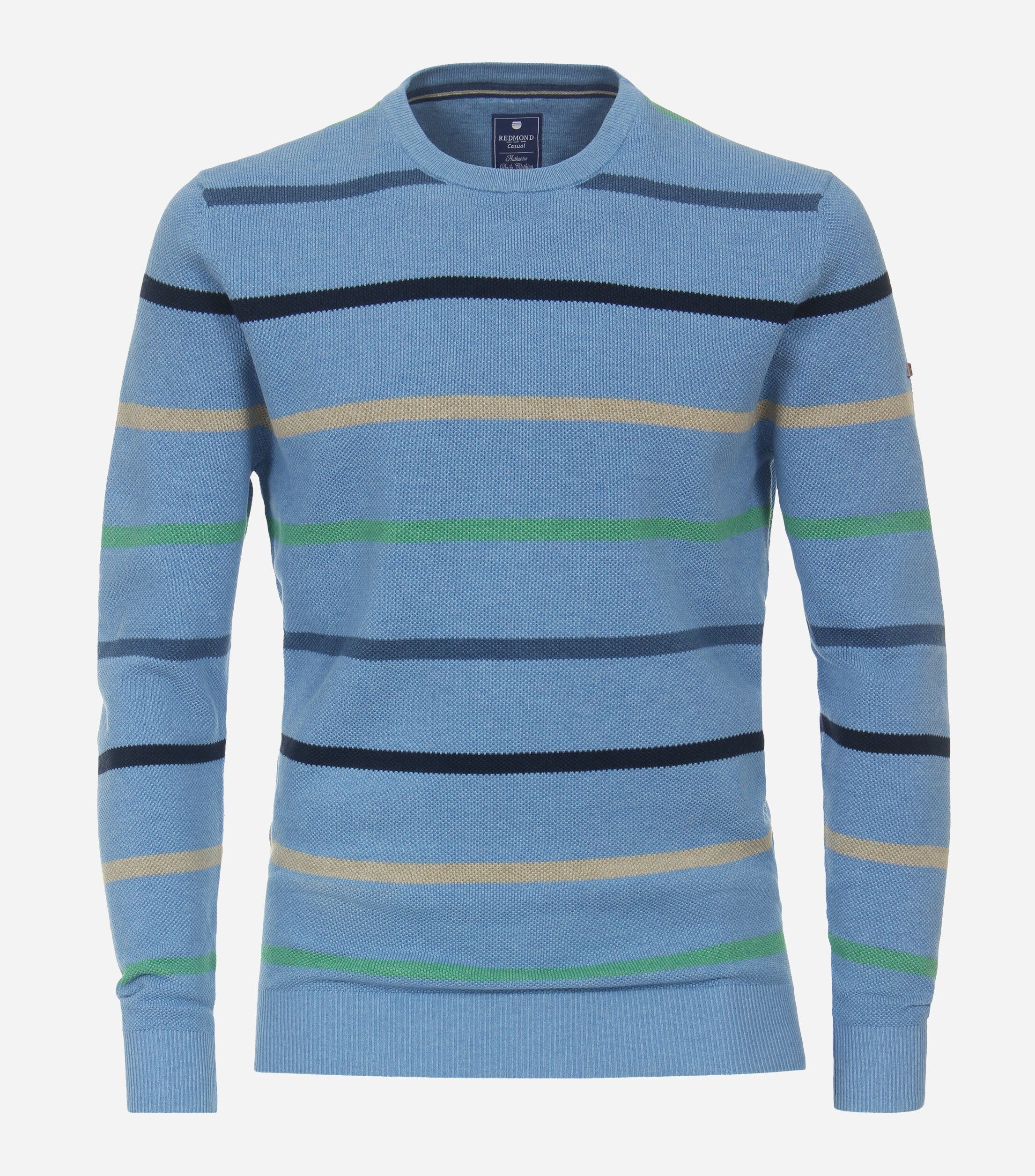 Redmond heren trui katoen, O-hals, blauw dessin (middeldik)