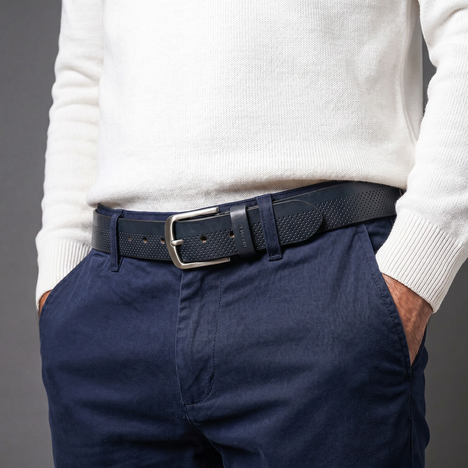 HECHTER leren heren riem, marine