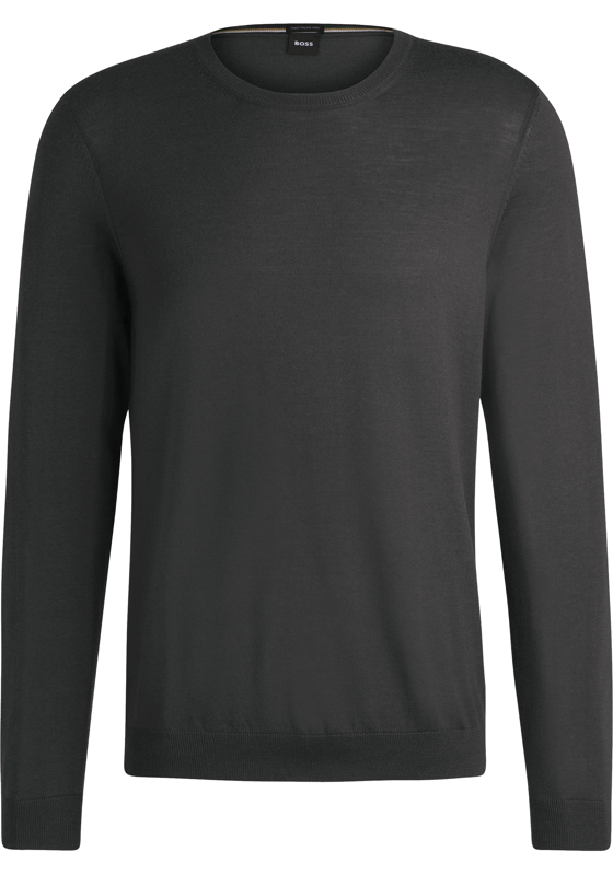 BOSS Leno slim fit trui wol, heren pullover middeldik O-hals, grijs BOSS Leno slim fit trui wol, heren pullover middeldik O-hals, grijs