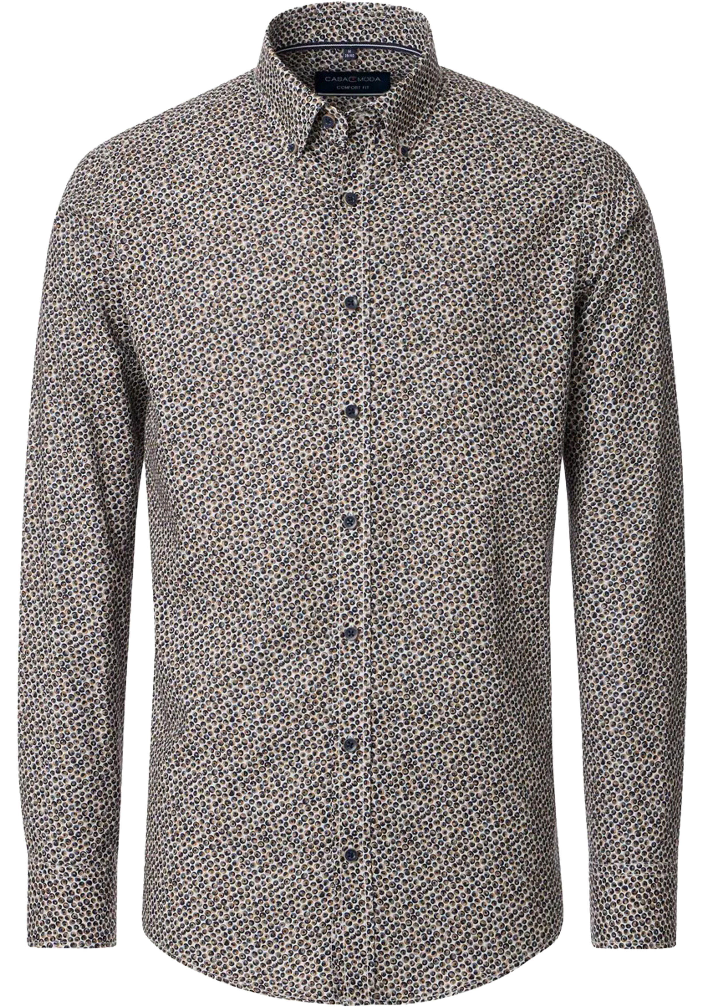 CASA MODA Sport comfort fit overhemd, twill, wit, donkerblauw, bruin, oker dessin