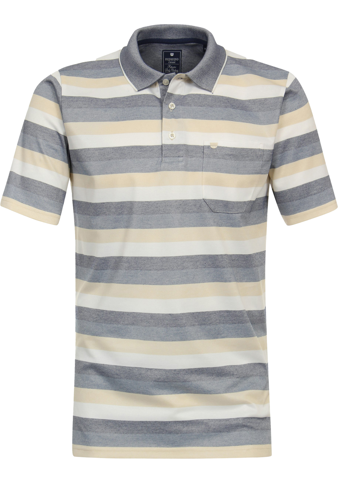 Redmond regular fit heren polo, pique, blauw gestreept Redmond regular fit heren polo, pique, blauw gestreept