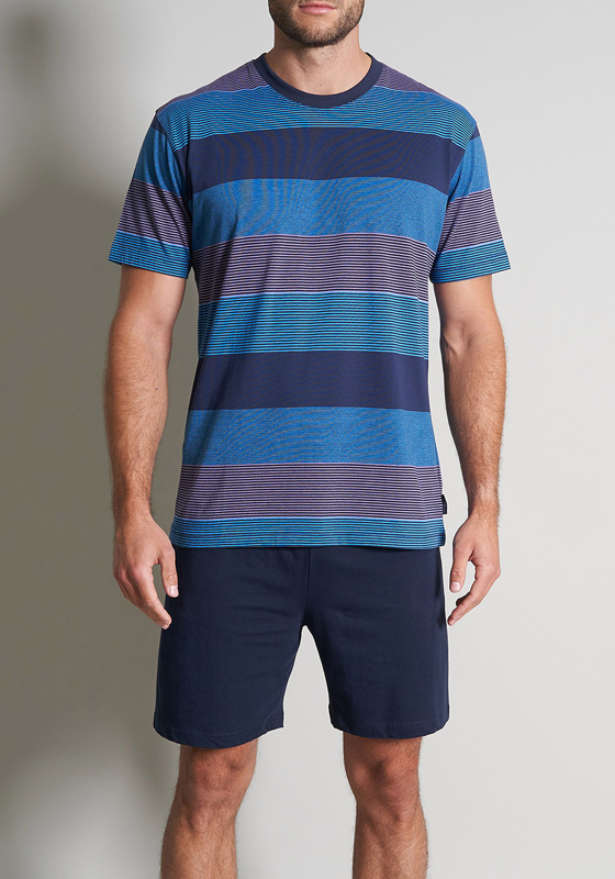 Gotzburg heren shortama O-hals, donkerblauw gestreept Gotzburg heren shortama O-hals, donkerblauw gestreept