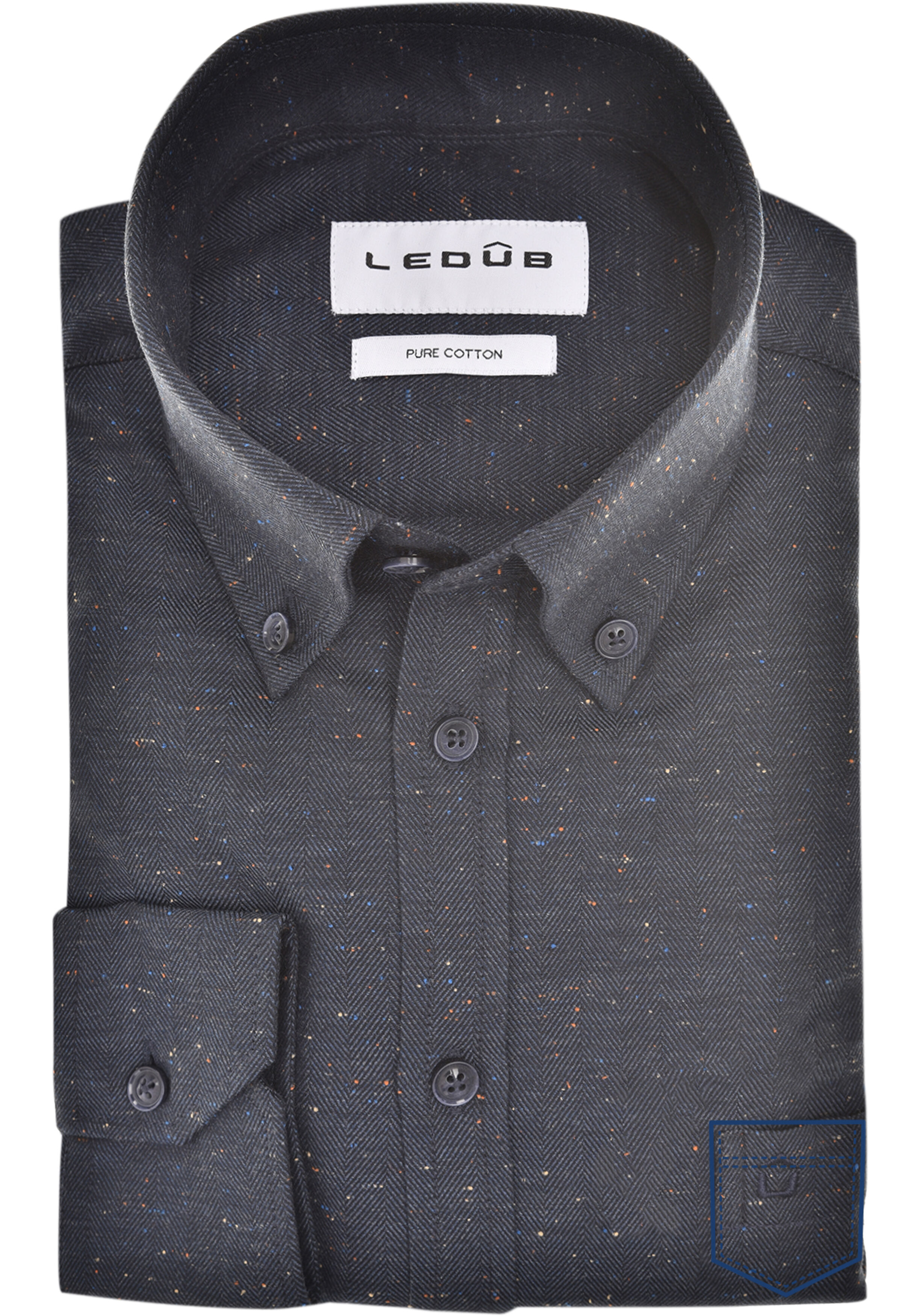 Ledub modern fit overhemd, flanel, donkerblauw