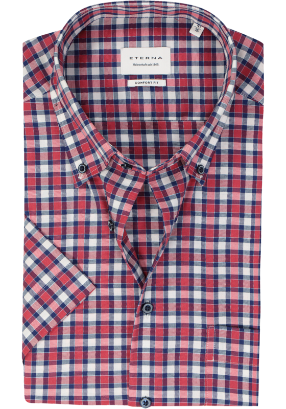 ETERNA comfort fit overhemd korte mouw, popeline, rood, wit, blauw geruit ETERNA comfort fit overhemd korte mouw, popeline, rood, wit, blauw geruit