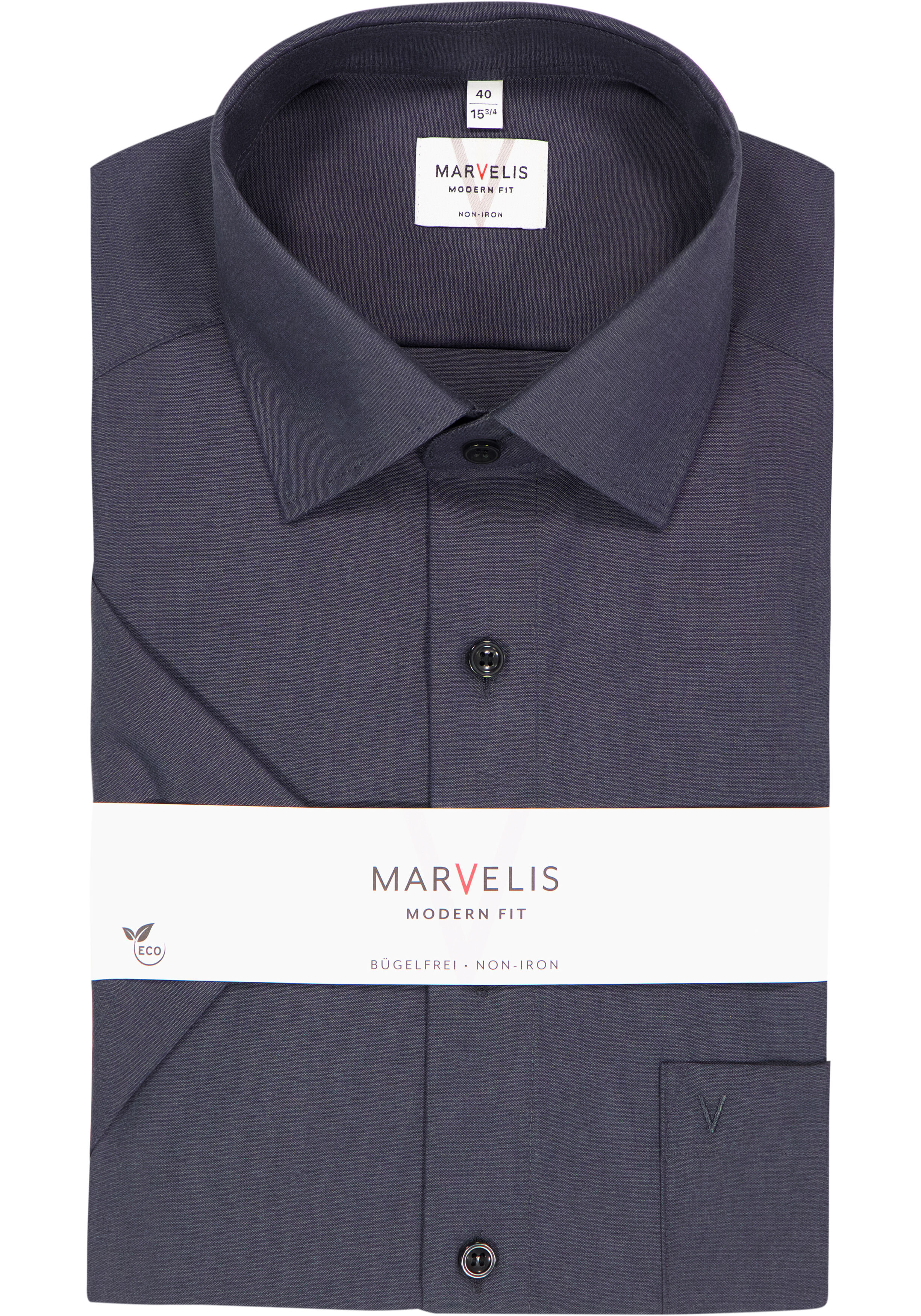 MARVELIS modern fit overhemd, korte mouw, antraciet