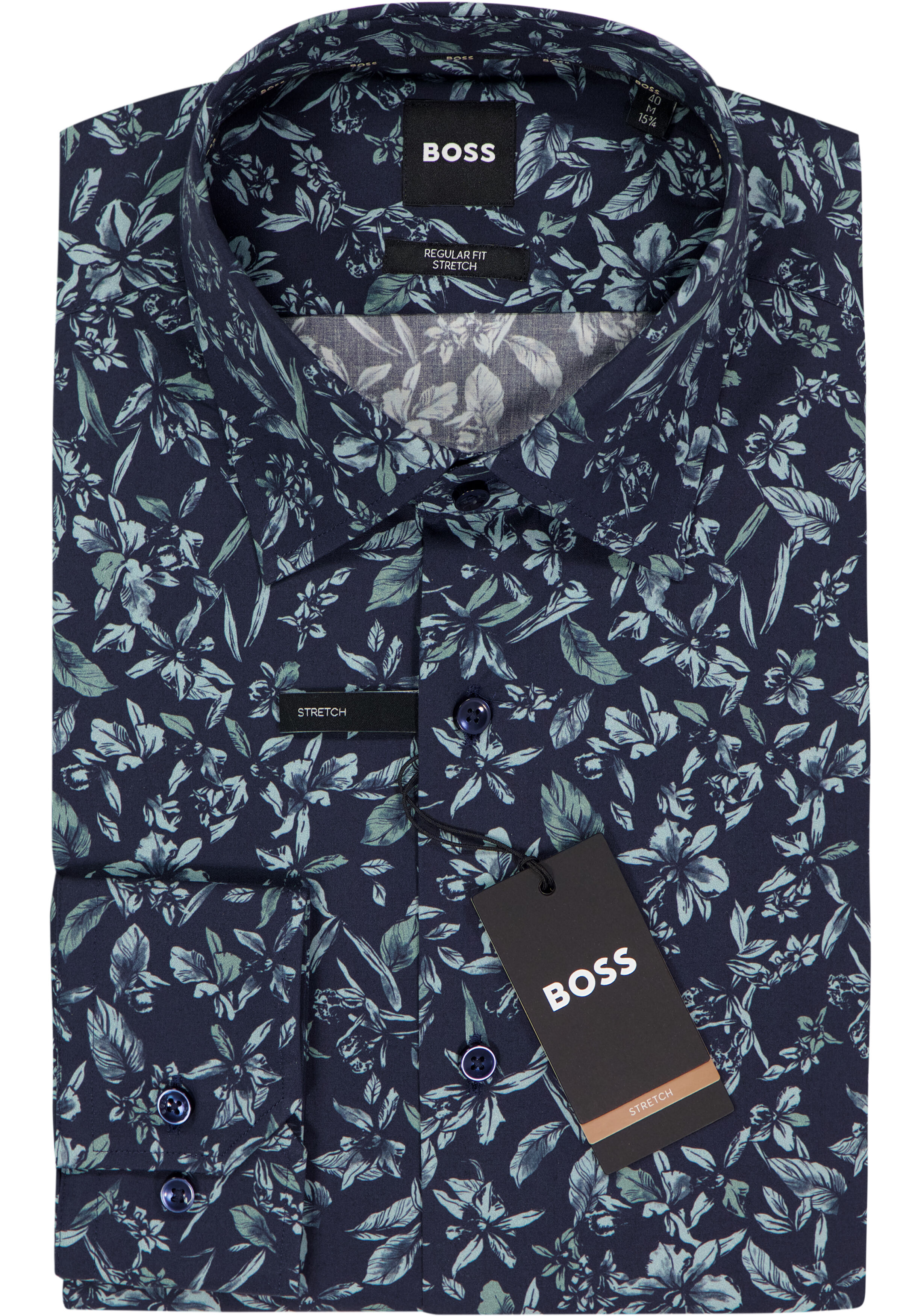 BOSS Joe regular fit overhemd, popeline, blauw met groen dessin