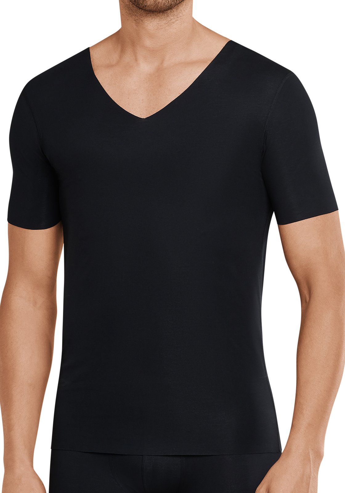 4-4007065687364-schiesser-laser_cut-t-shirt-1p_HR SCHIESSER Laser Cut T-shirt (1-pack), naadloos met diepe V-hals, zwart