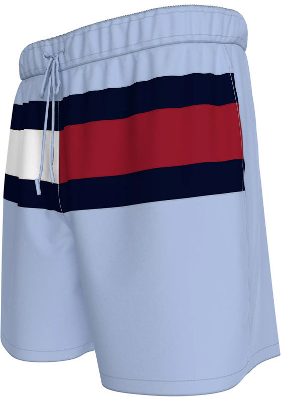 Tommy Hilfiger Medium Drawstring swimshort, heren zwembroek, lichtblauw met Tommy vlag Tommy Hilfiger Medium Drawstring swimshort, heren zwembroek, lichtblauw met Tommy vlag