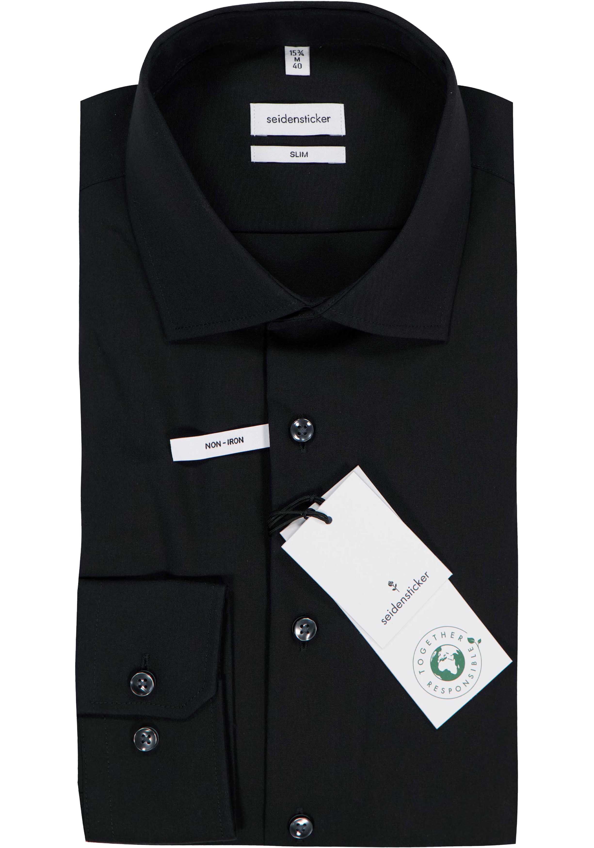 Seidensticker slim fit overhemd, zwart 