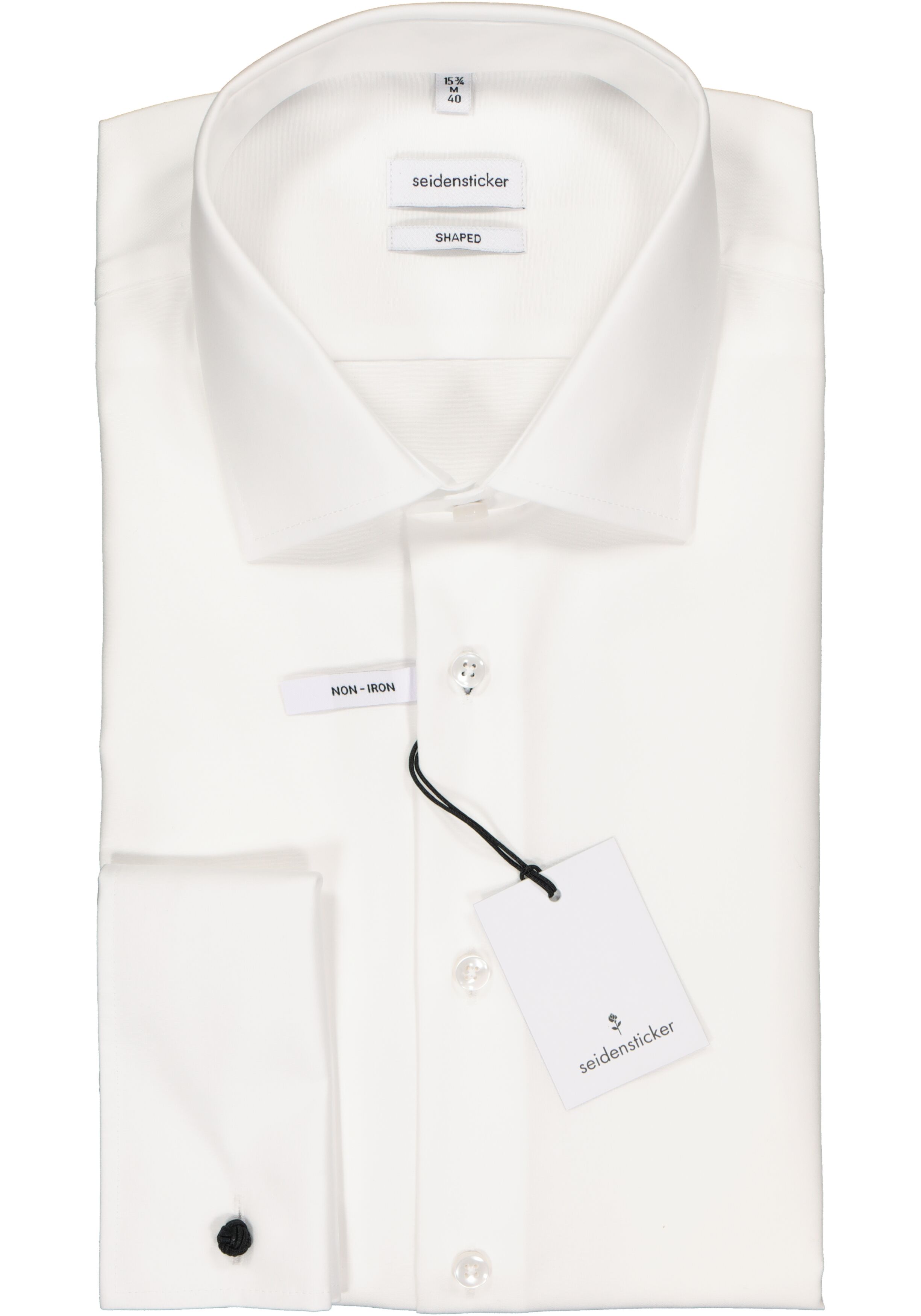 Seidensticker shaped fit overhemd, dubbele manchet met Kent kraag, wit