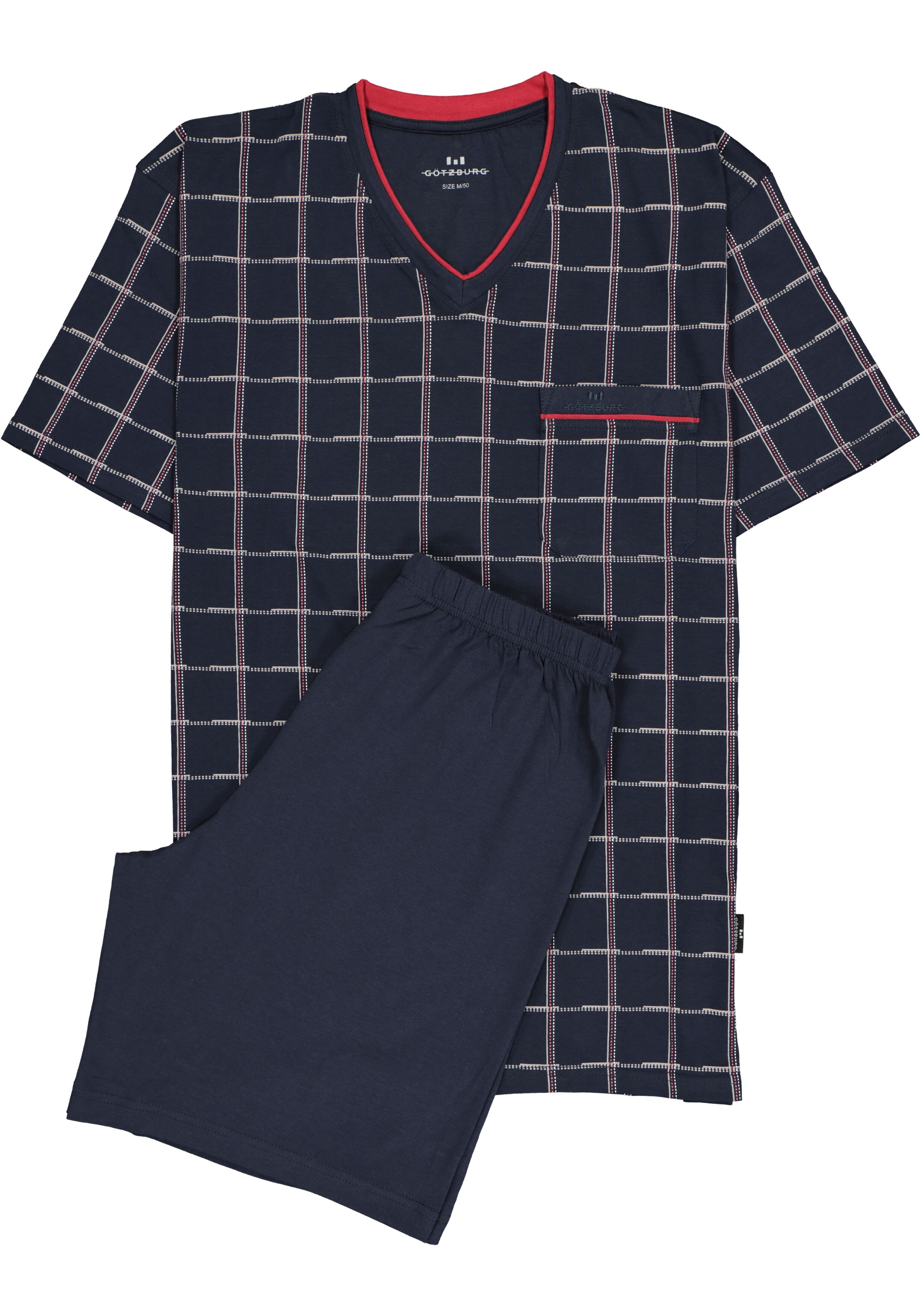 Gotzburg heren shortama, blauw met rood en wit geruit