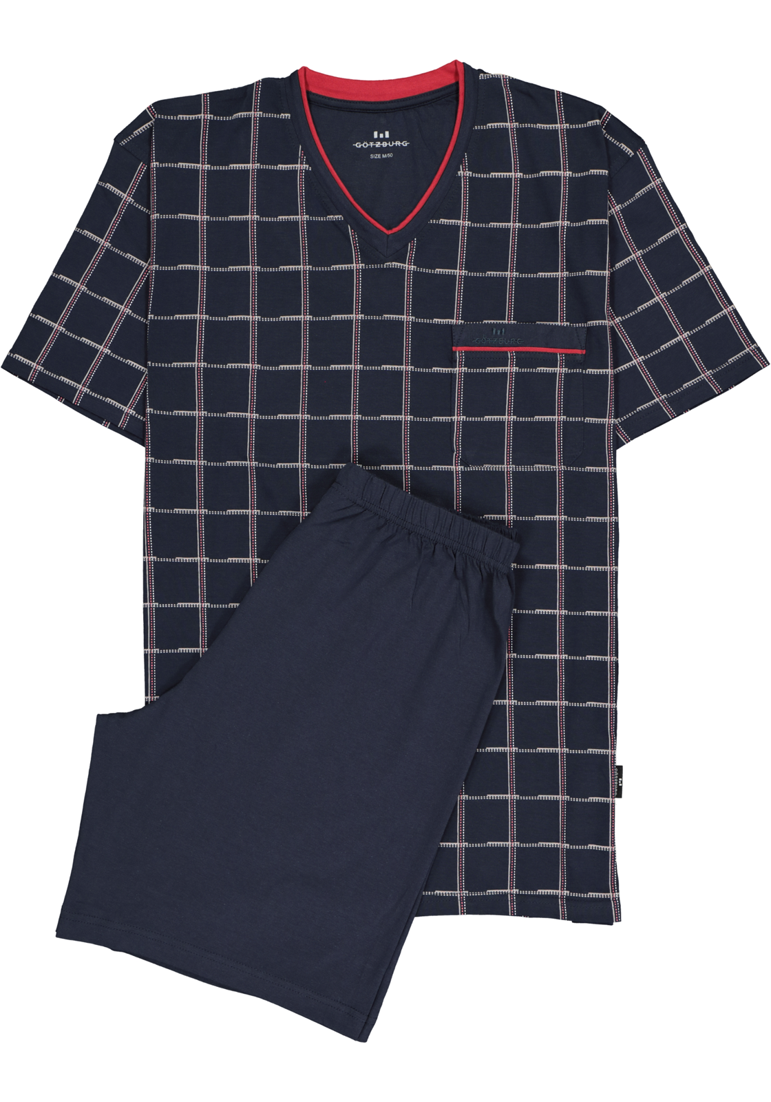 1-4046005673500_pyjama_HR Gotzburg heren shortama, blauw met rood en wit geruit