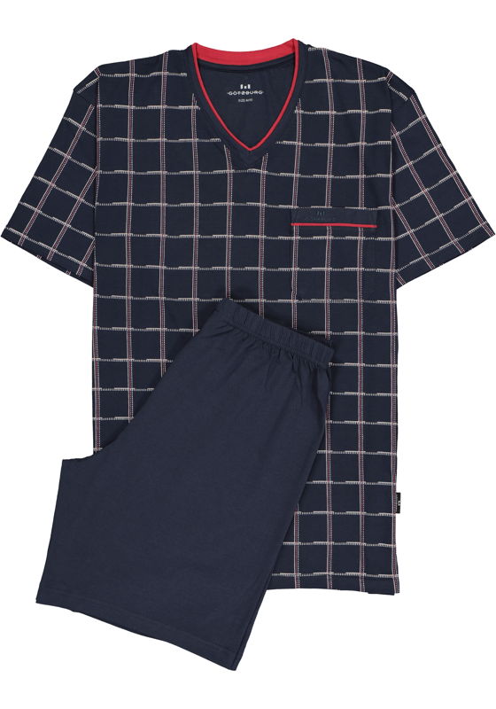 Gotzburg heren shortama, blauw met rood en wit geruit Gotzburg heren shortama, blauw met rood en wit geruit